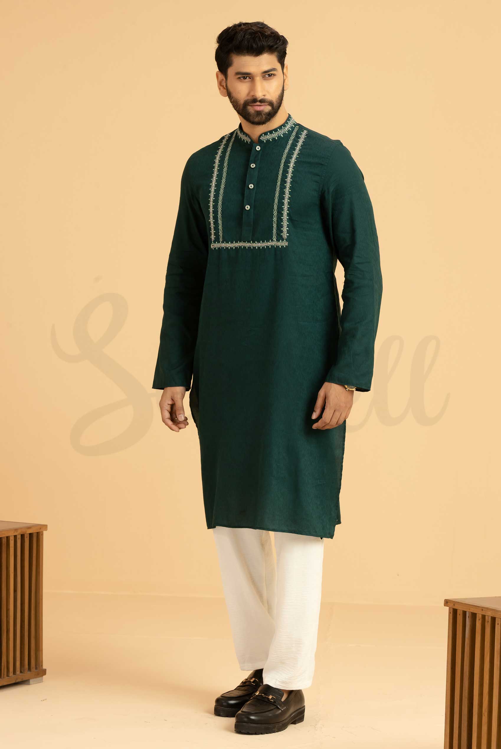 Racing green  zardosi work panjabi