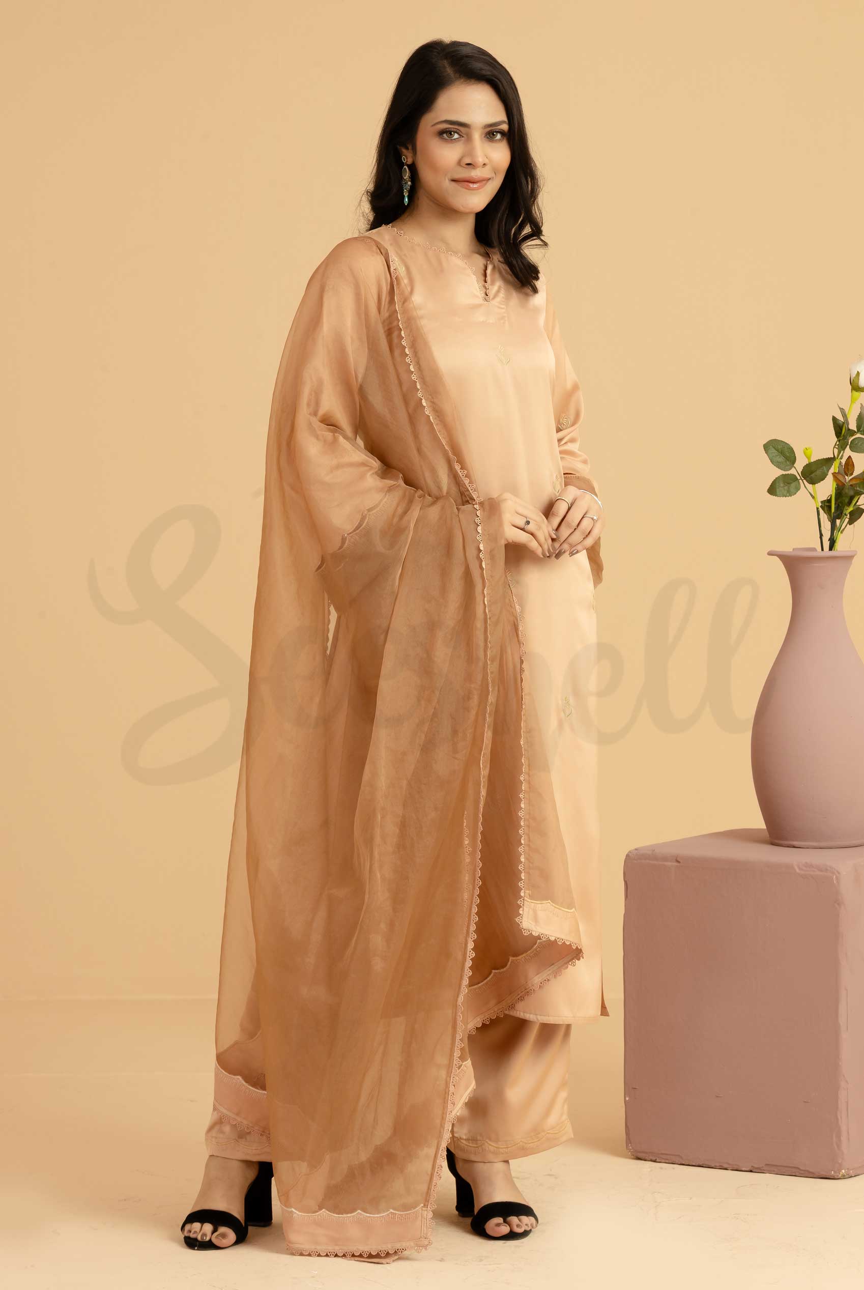 Light brown Semi casual three pcs dress