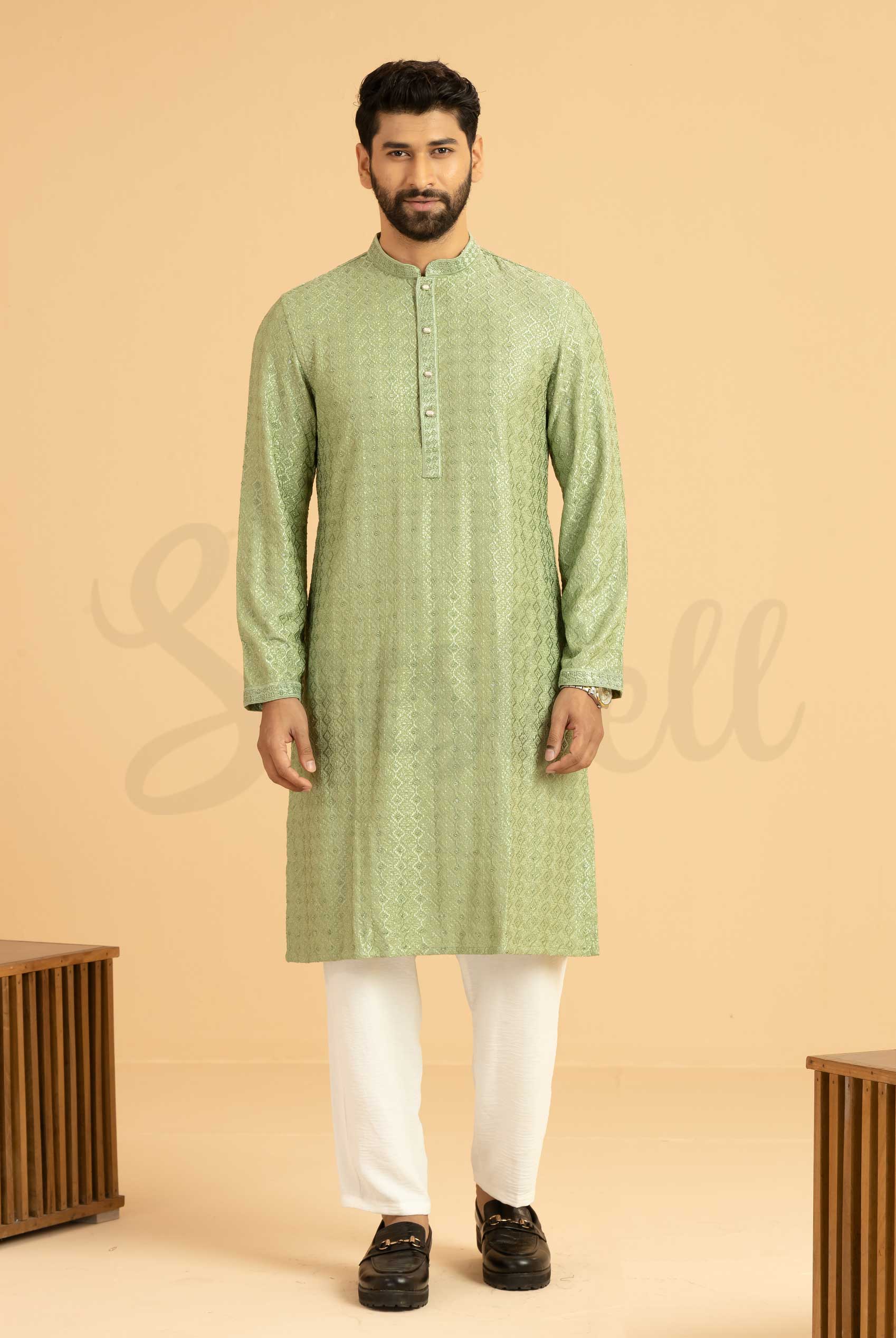 Pistachio Exclusive Chikenkari Men's Panjabi