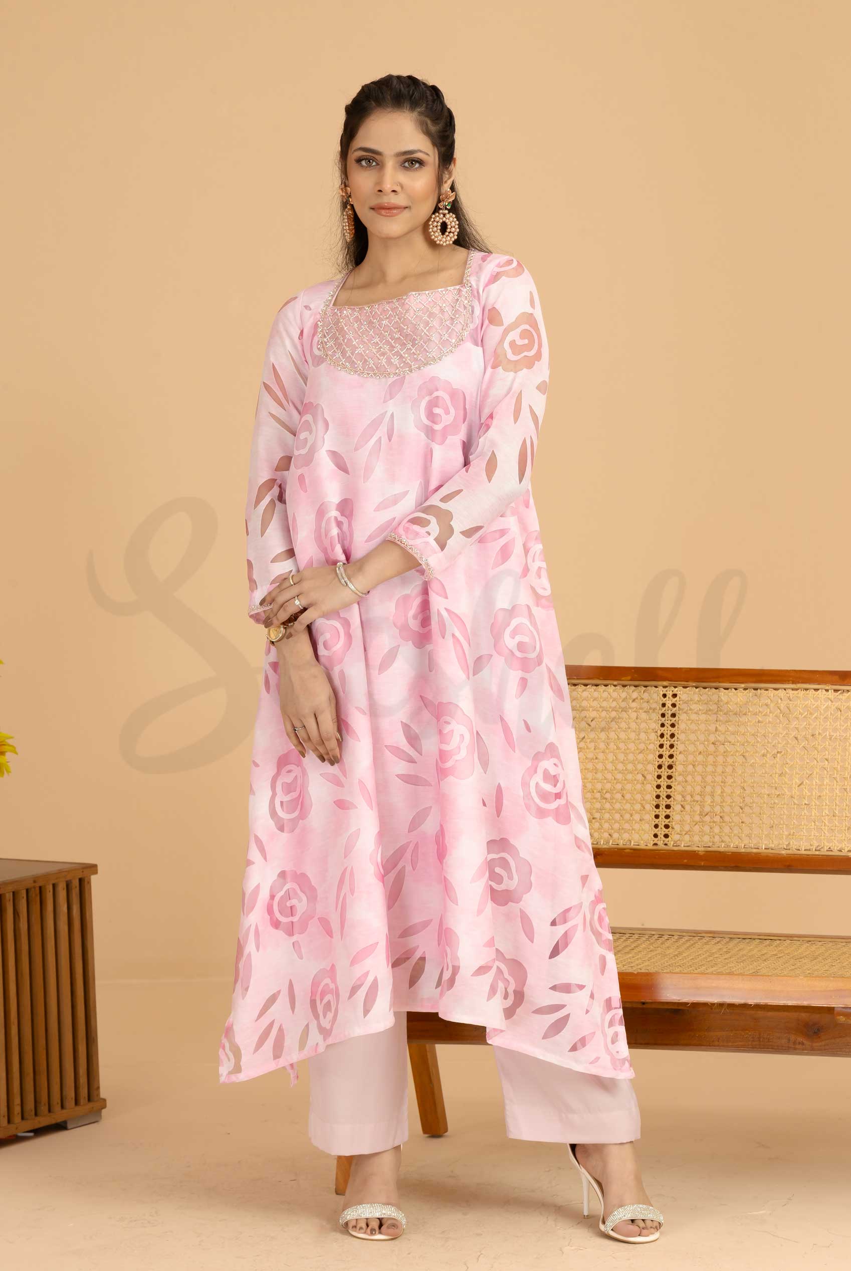 Pink floral zardosi work Exclusive two piece set