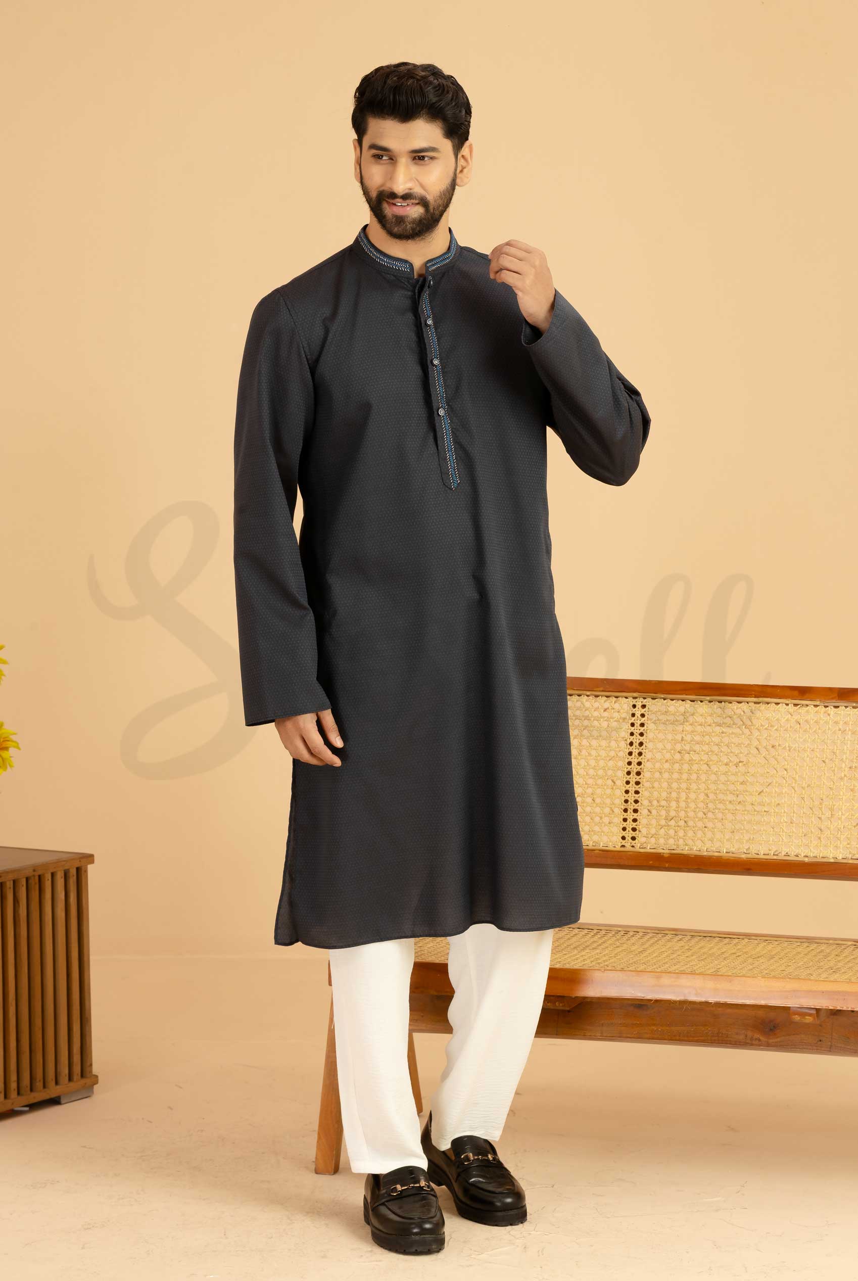 Midnight Blue Premium Panjabi with Hand Embroidery