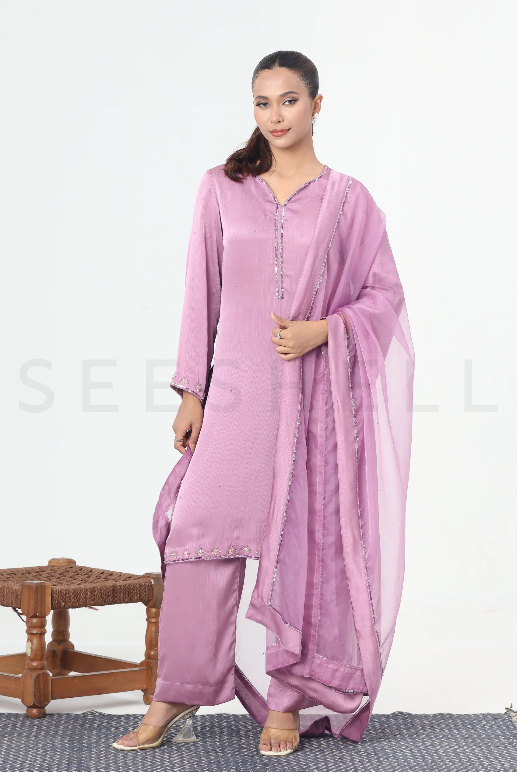 Purple zardosi work Exclusive three piece set