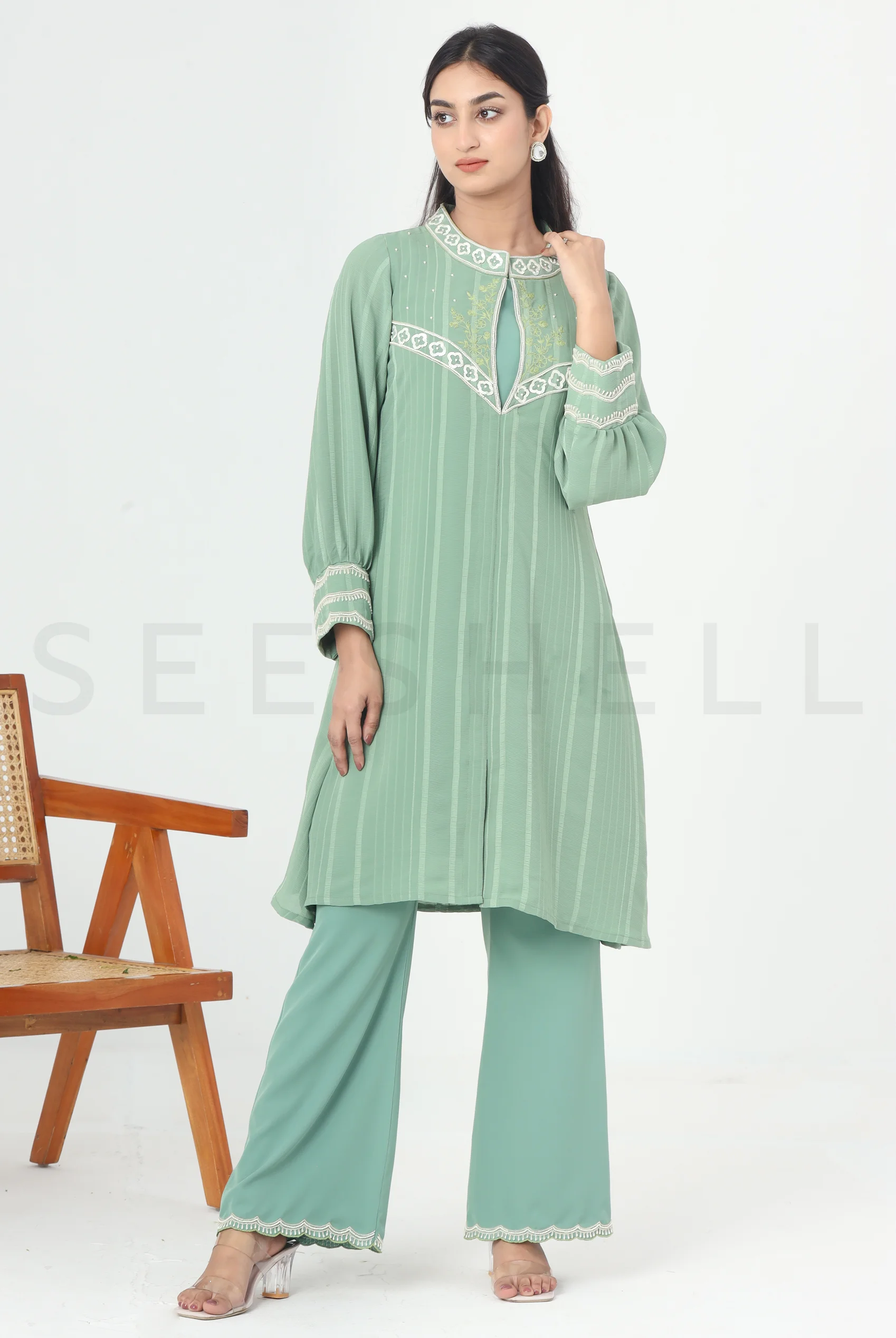 Fern green zardosi work Exclusive two piece set
