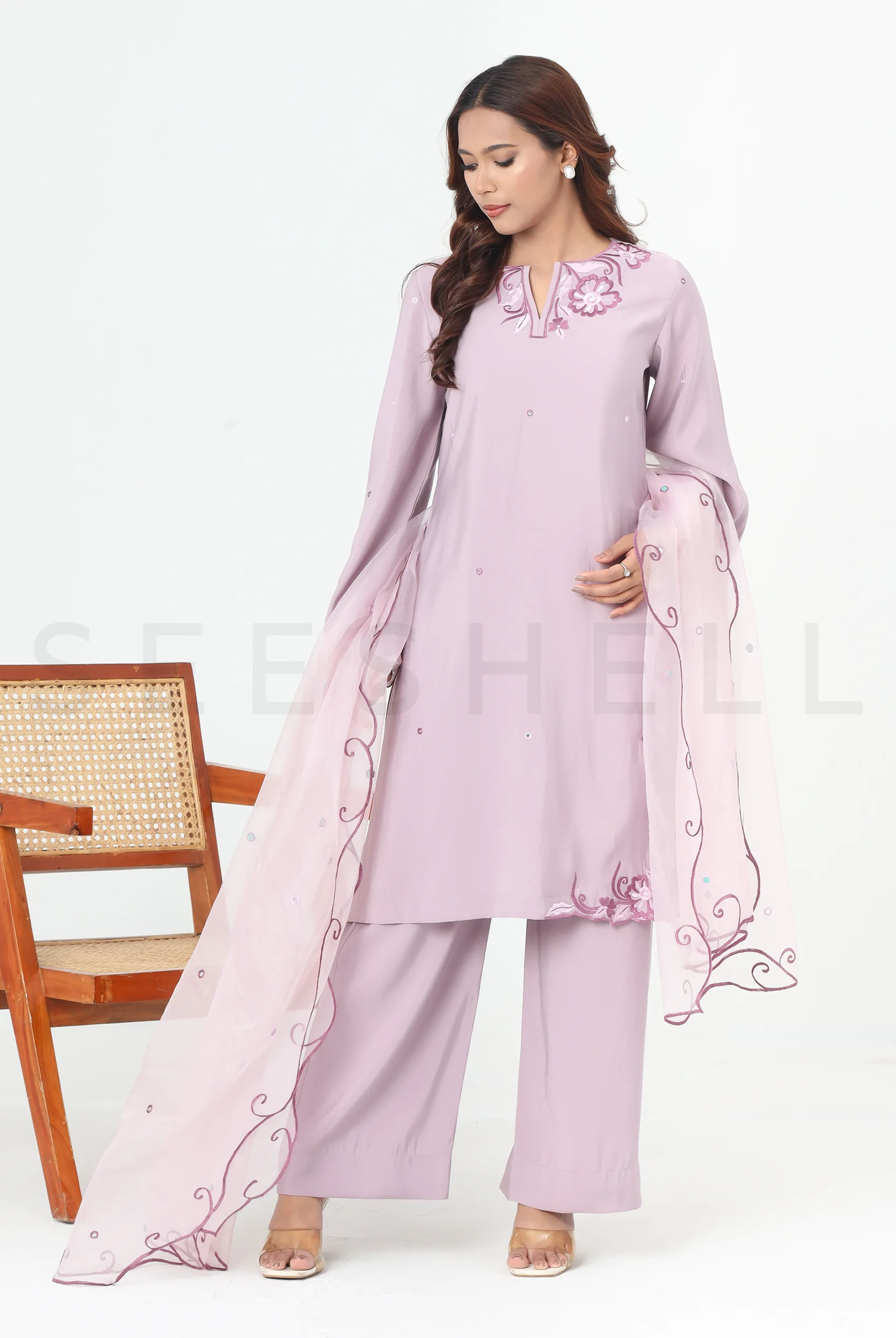 Mauve Emboidery work Exclusive three piece