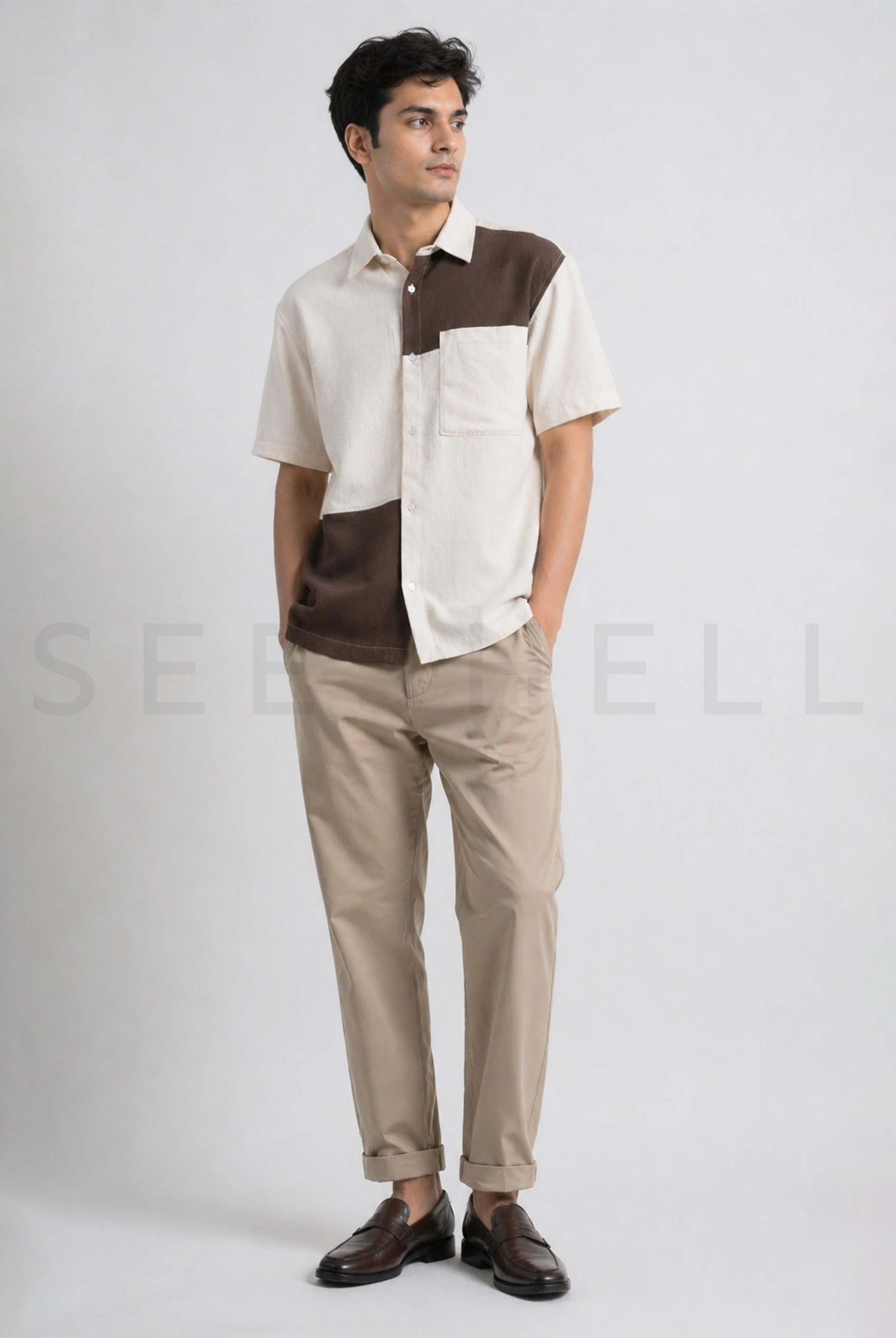 Cream & Brown Stylish Half Sleeve Shirt