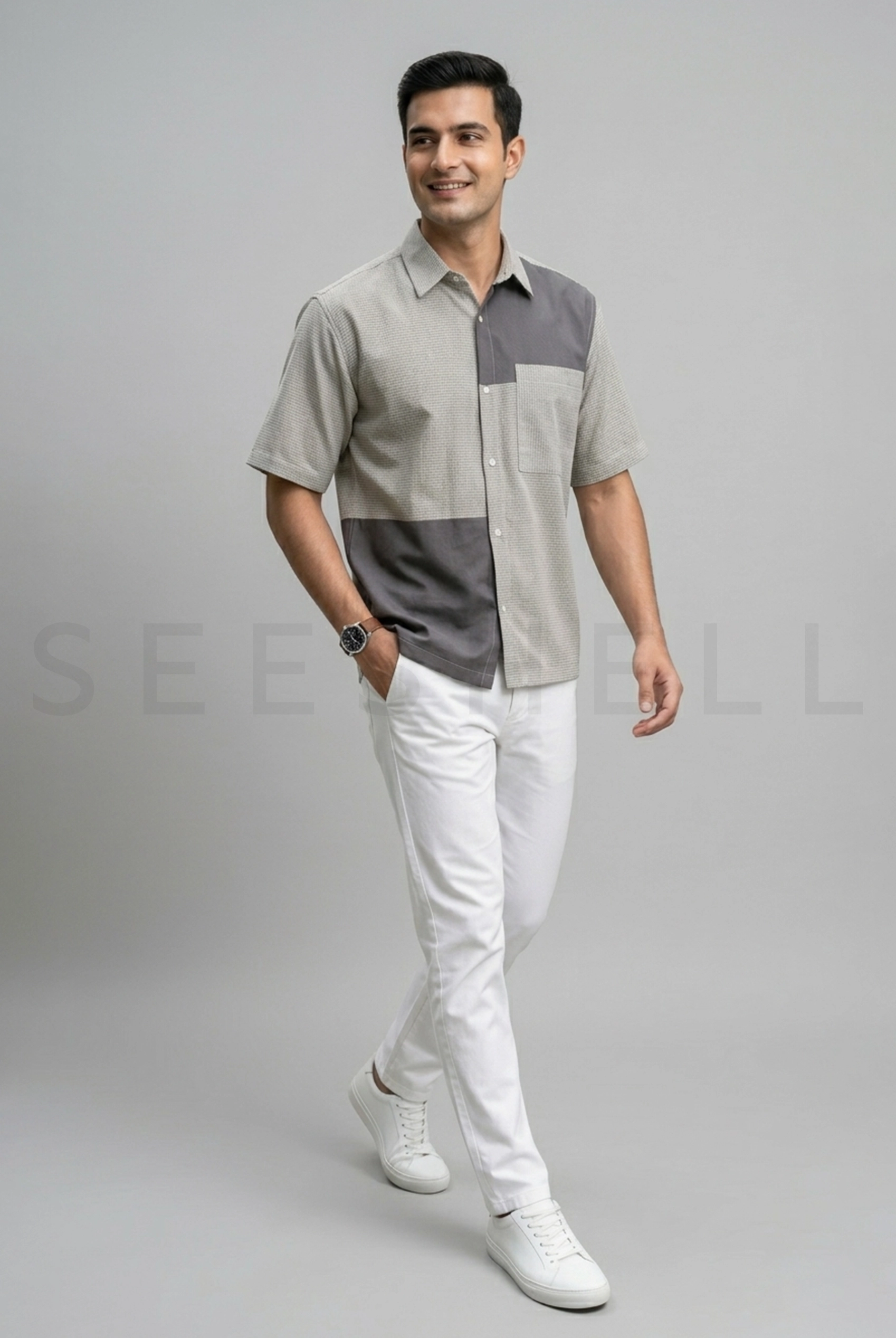 White & Blue Stylish Half Sleeve Shirt