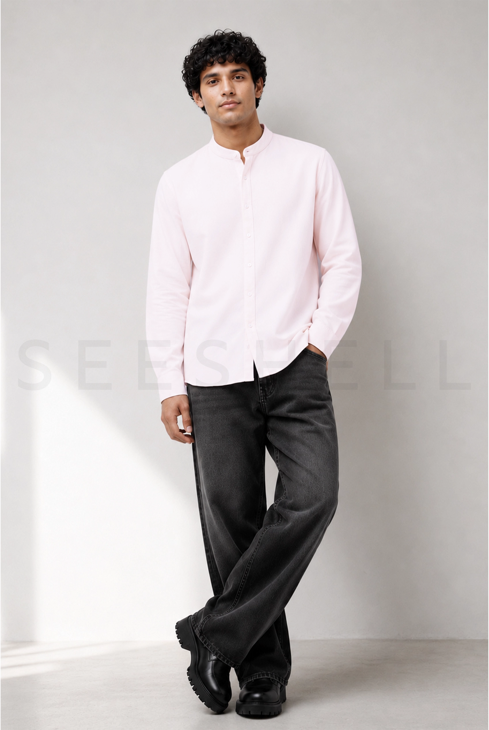 Light pink premium cotton fabric long sleeve shirt