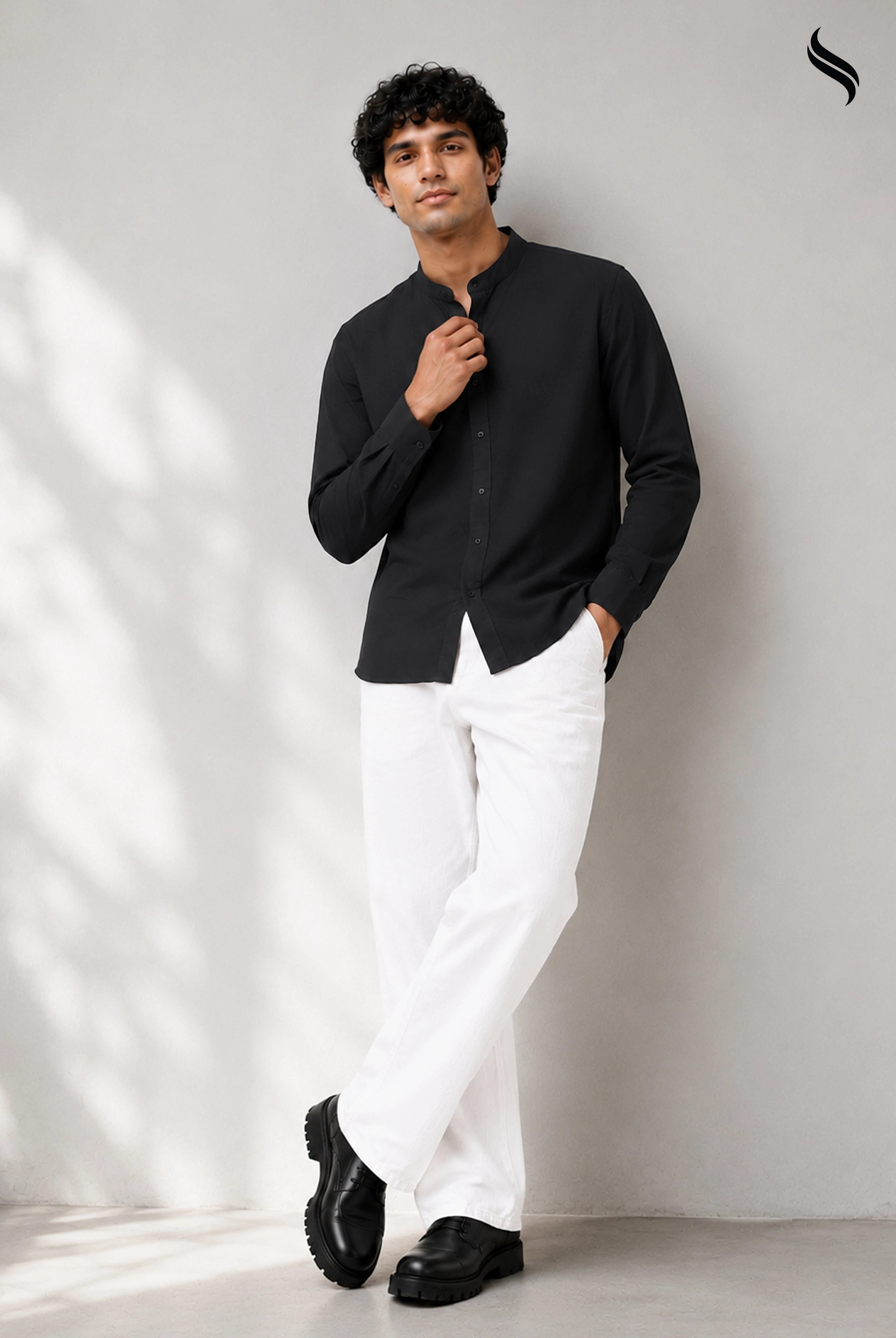 SEESHELL Men's Shirt Full Sleeve Premium Cotton Black (Black Color) 01