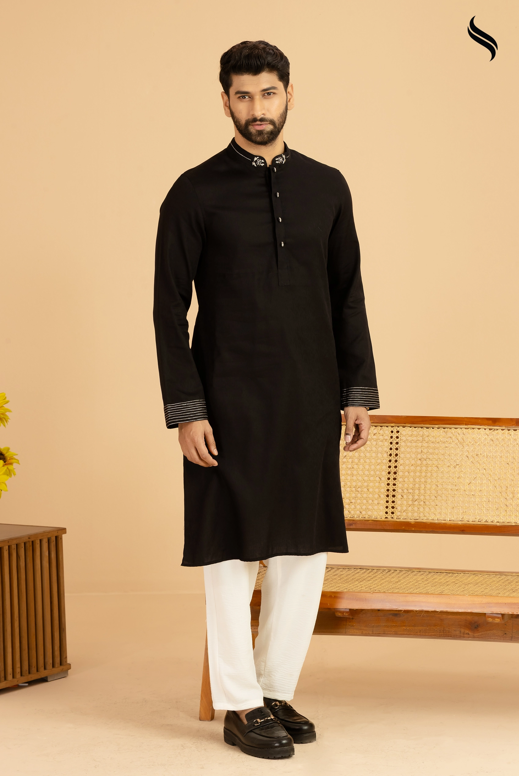 Black zardosi work panjabi (Black Color) 03
