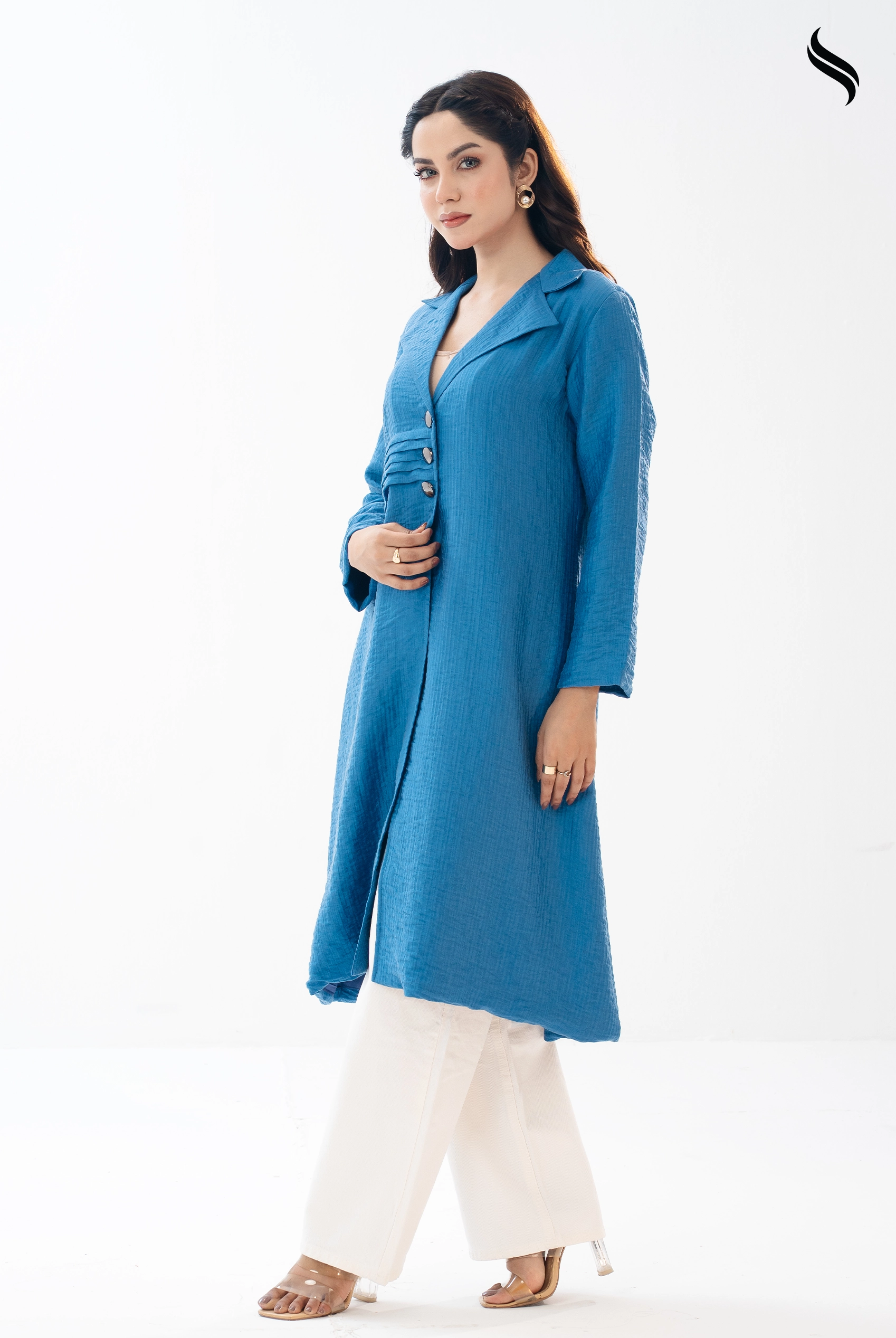 SEESHELL Women's Outerwear Cotton Blend Silk Lining Blue (Cobalt Blue Color) 01