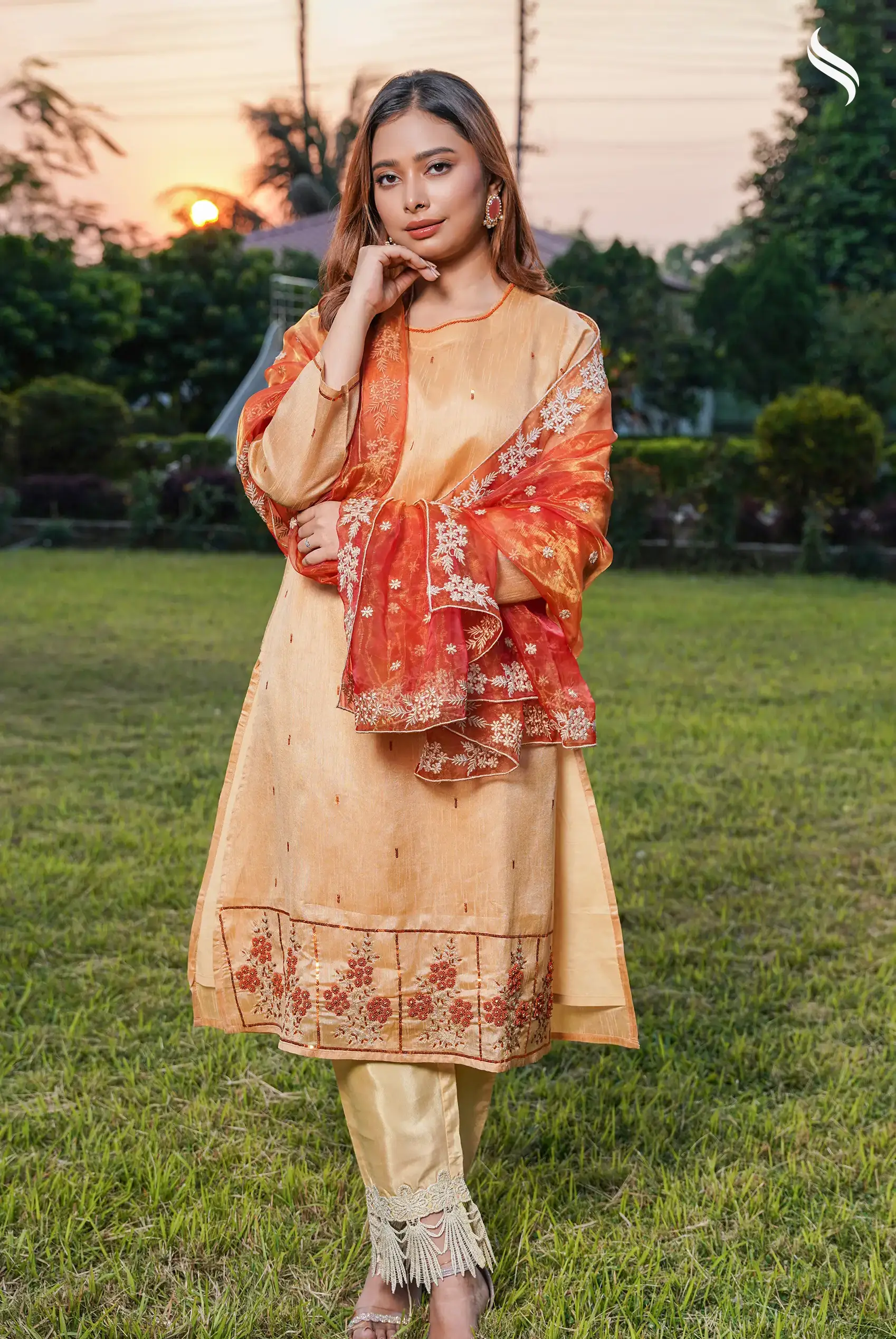 Bohemian Maroon Floral Dress (Golden Color) 02