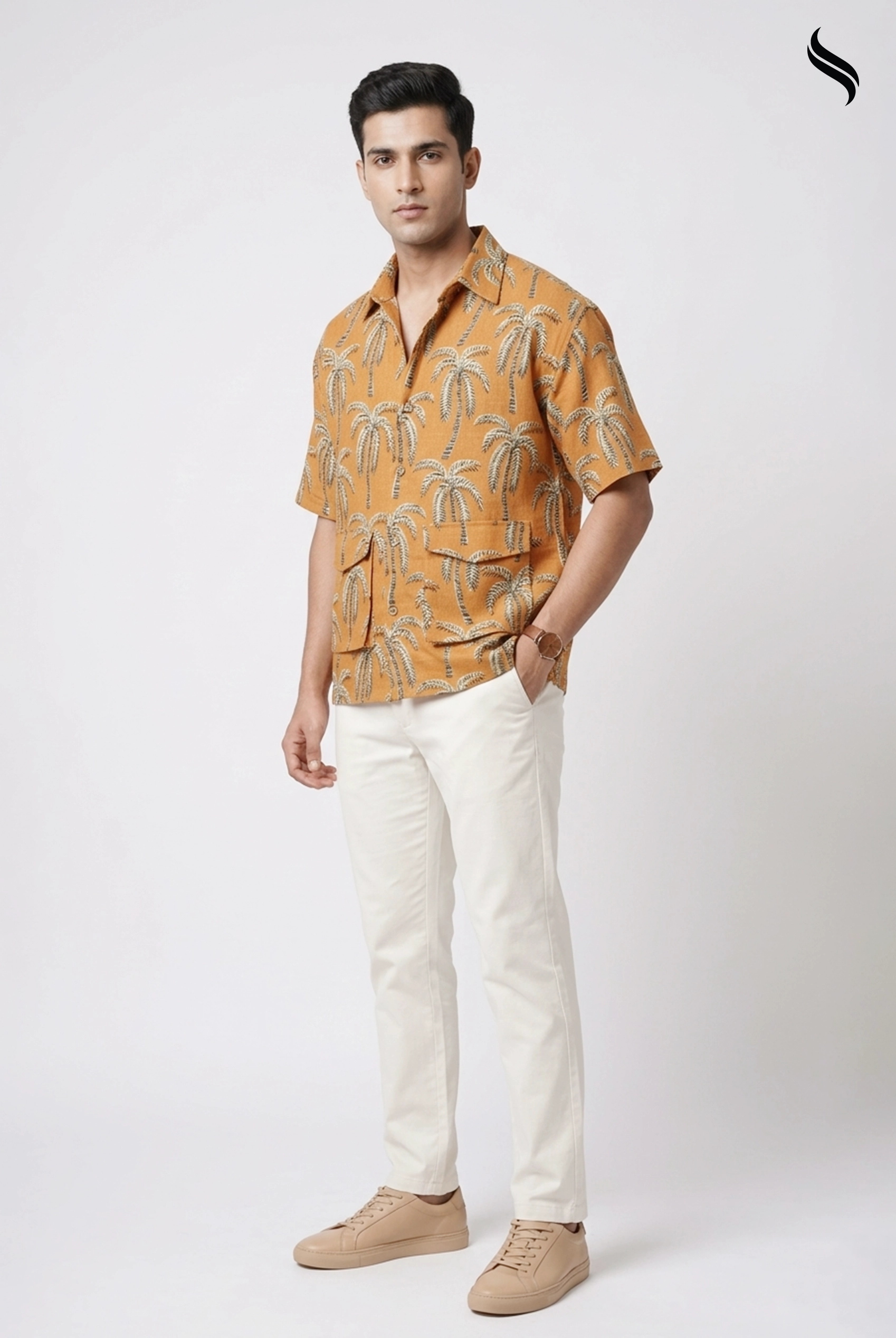 Bold Yellow Printed Summer Remi Cotton Shirt (Bold Yellow Color) 01