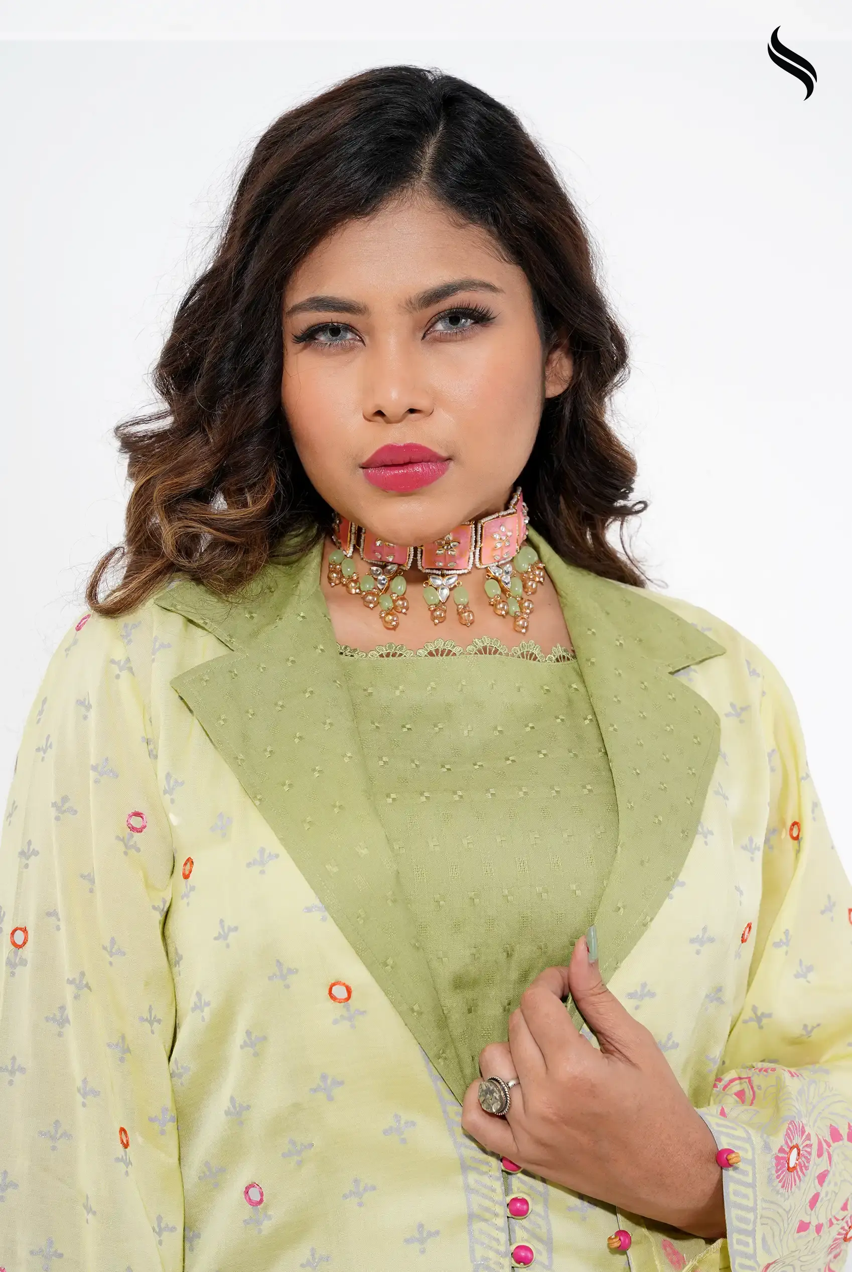 Cotton Coatie Set With Block Print And Mirror Work (Brick Color) 01
