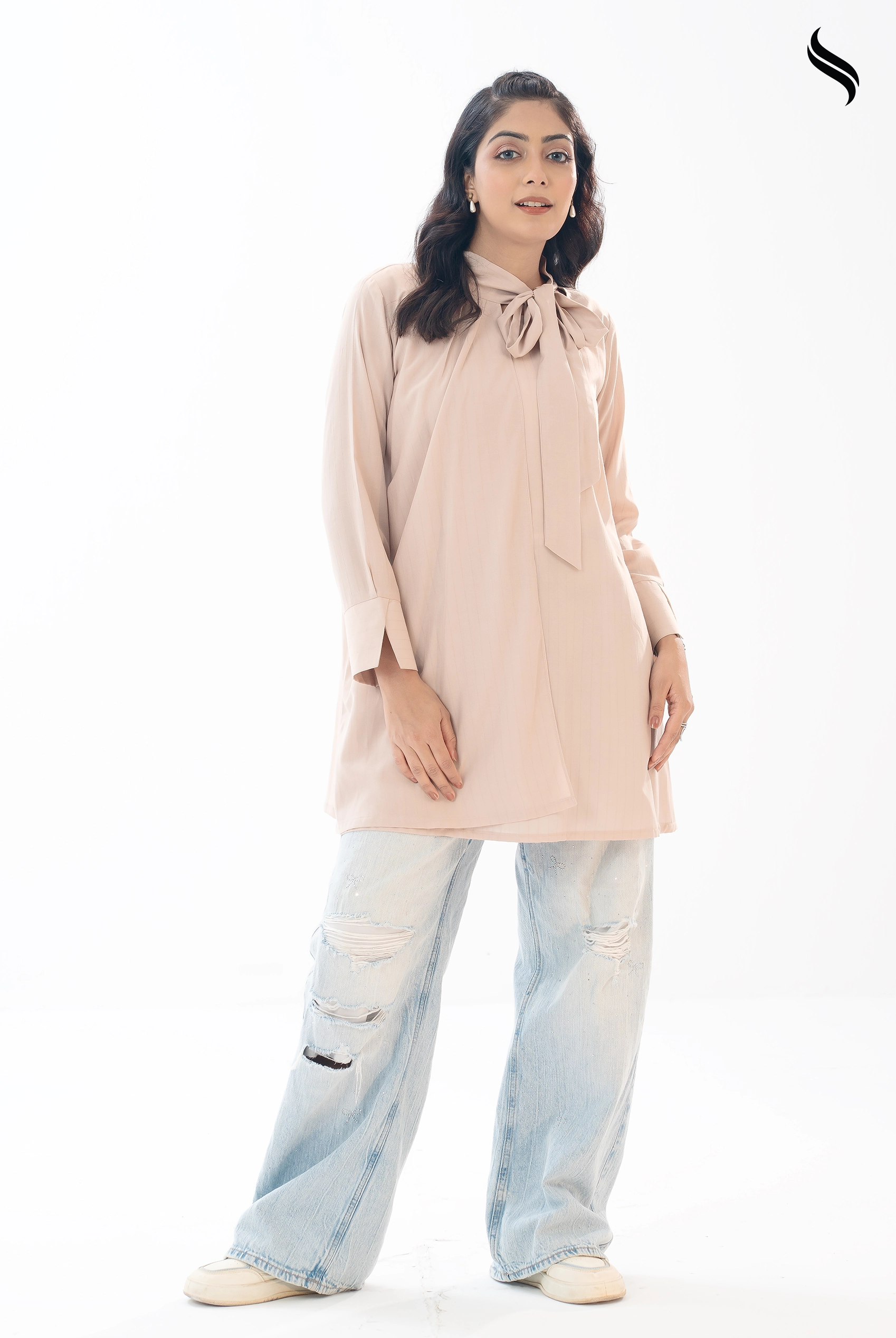 Creamy Peach Blended Fabric Top (Creamy Peach Color) 01