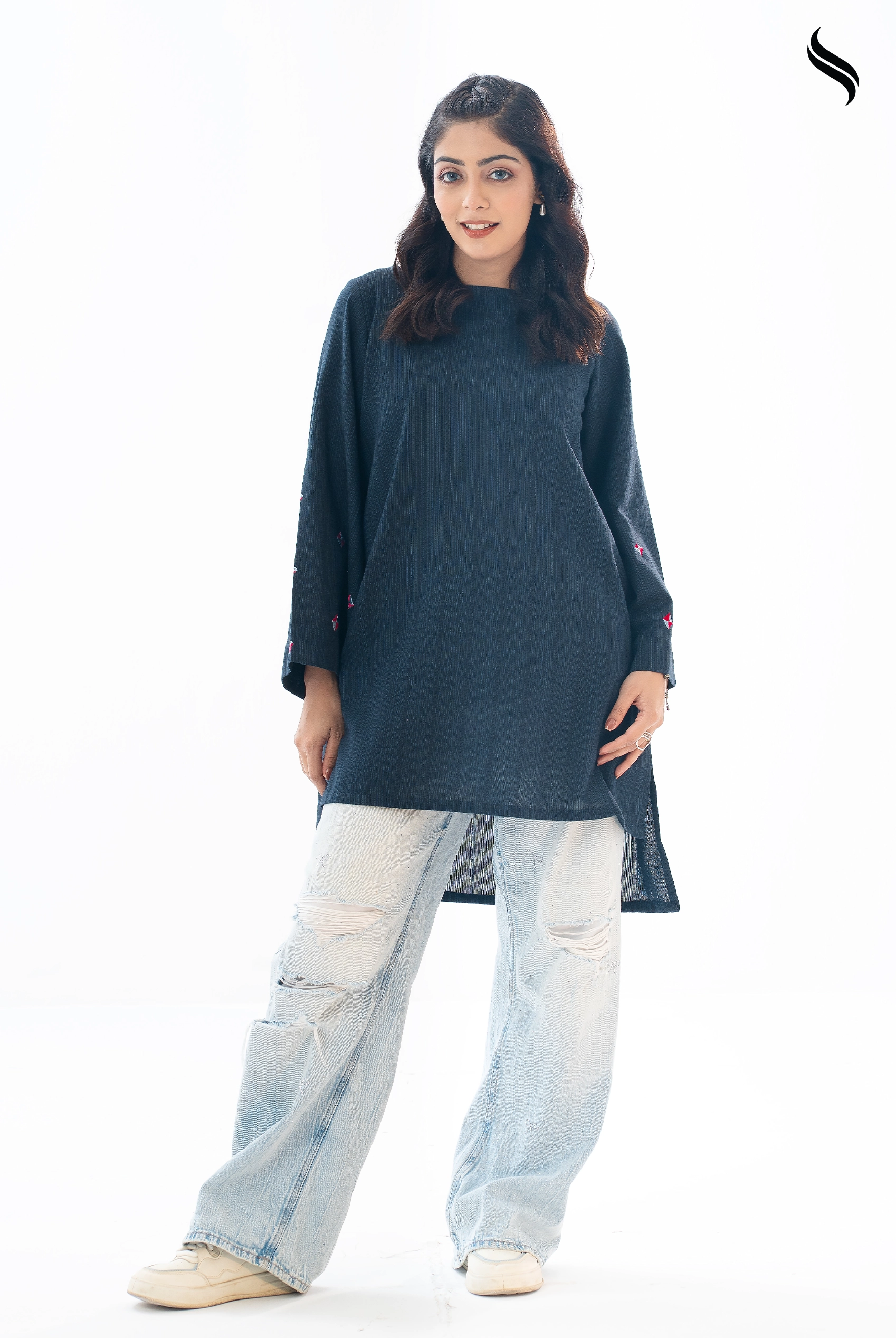 Dark Blue Premium cotton embroidery tops (Dark Blue Color) 01