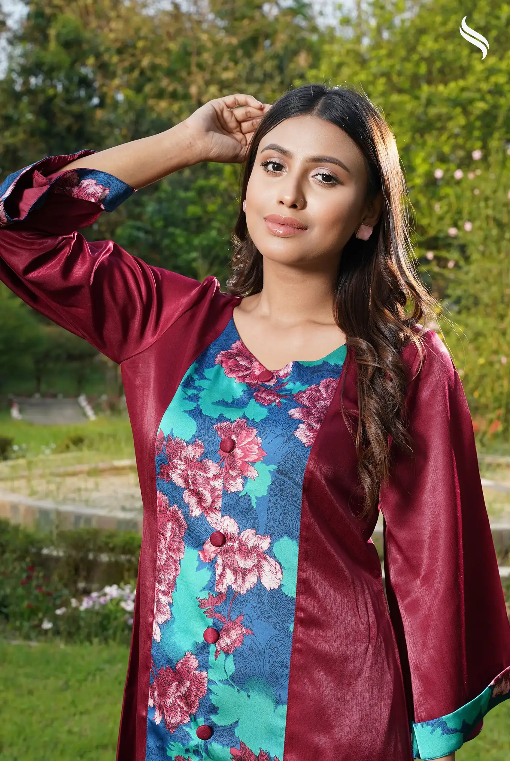 SEESHELL Women's 2pcs V Neck Printed Royal Silk (Print Color) 01