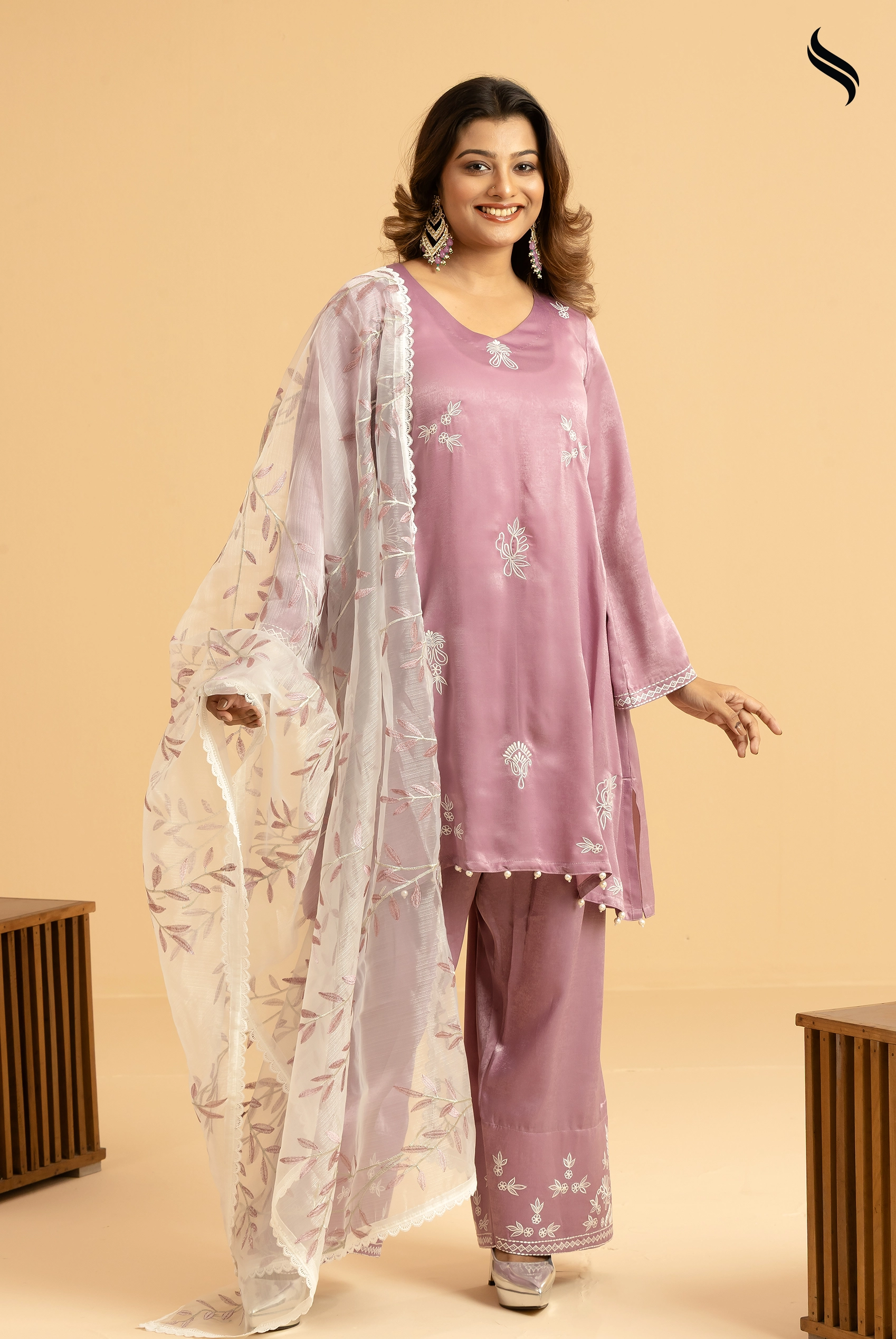 SEESHELL Women's Three Piece Blended Silk Organza Lilac (Lilac Color) 01