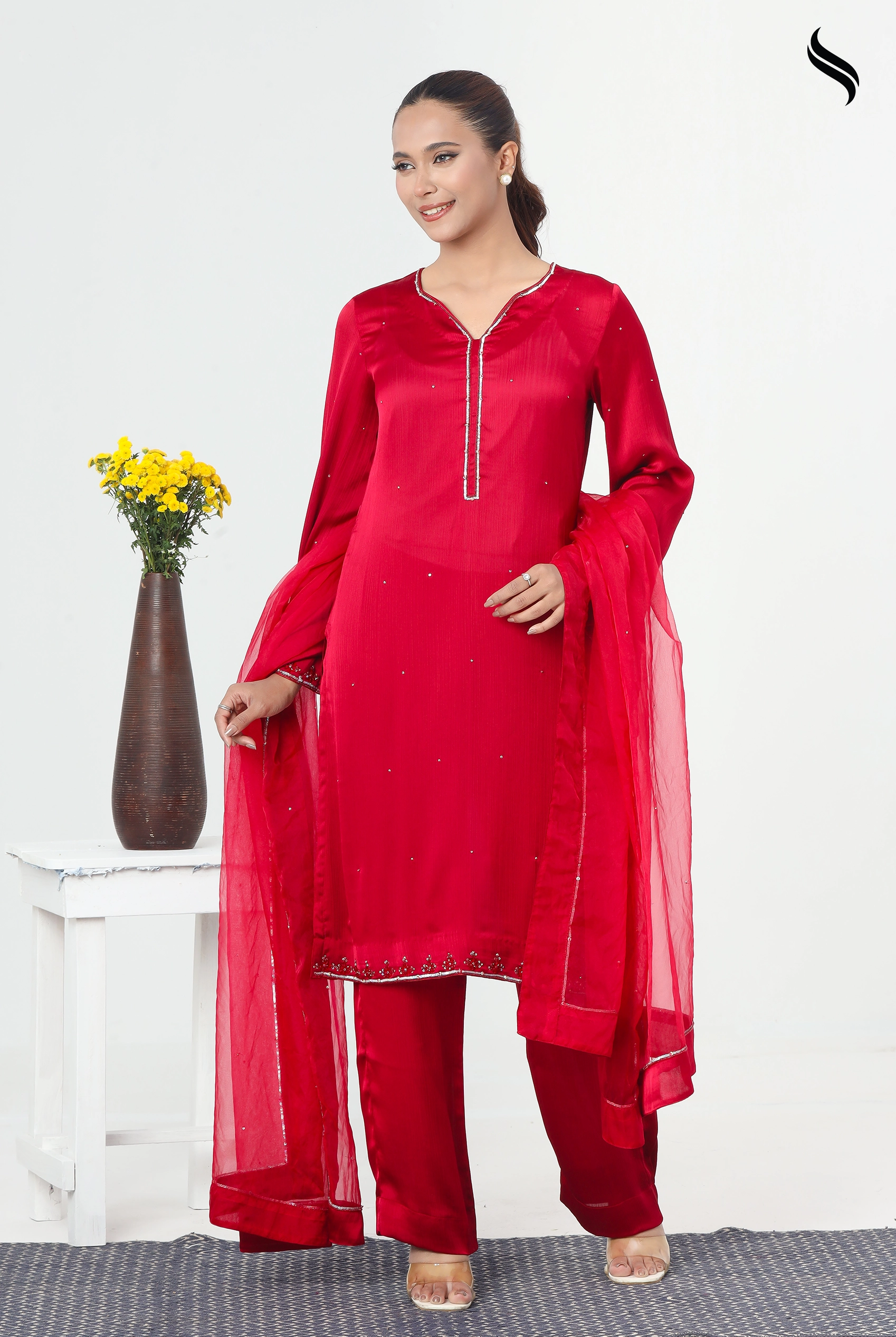 Maroon zardosi work Exclusive three piece set (Maroon Color) 01