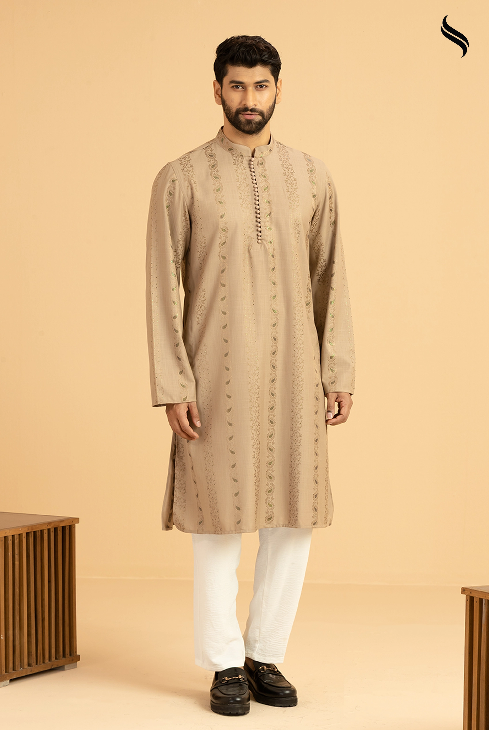 Mocha Brown Embossed Cotton Panjabi (Mocha Brown Color) 01