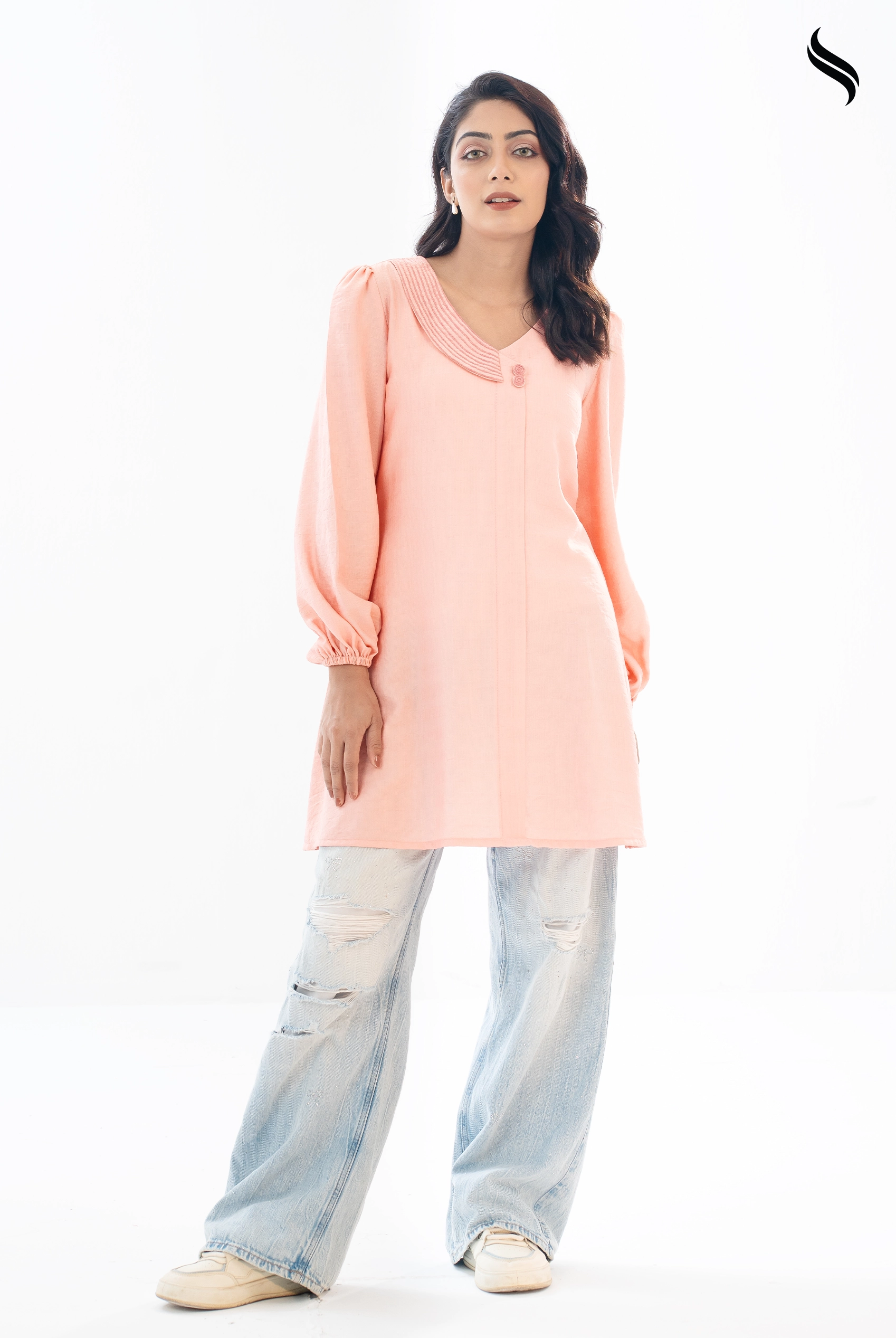 Peach Blended fabric embroidery top (Peach Color) 01