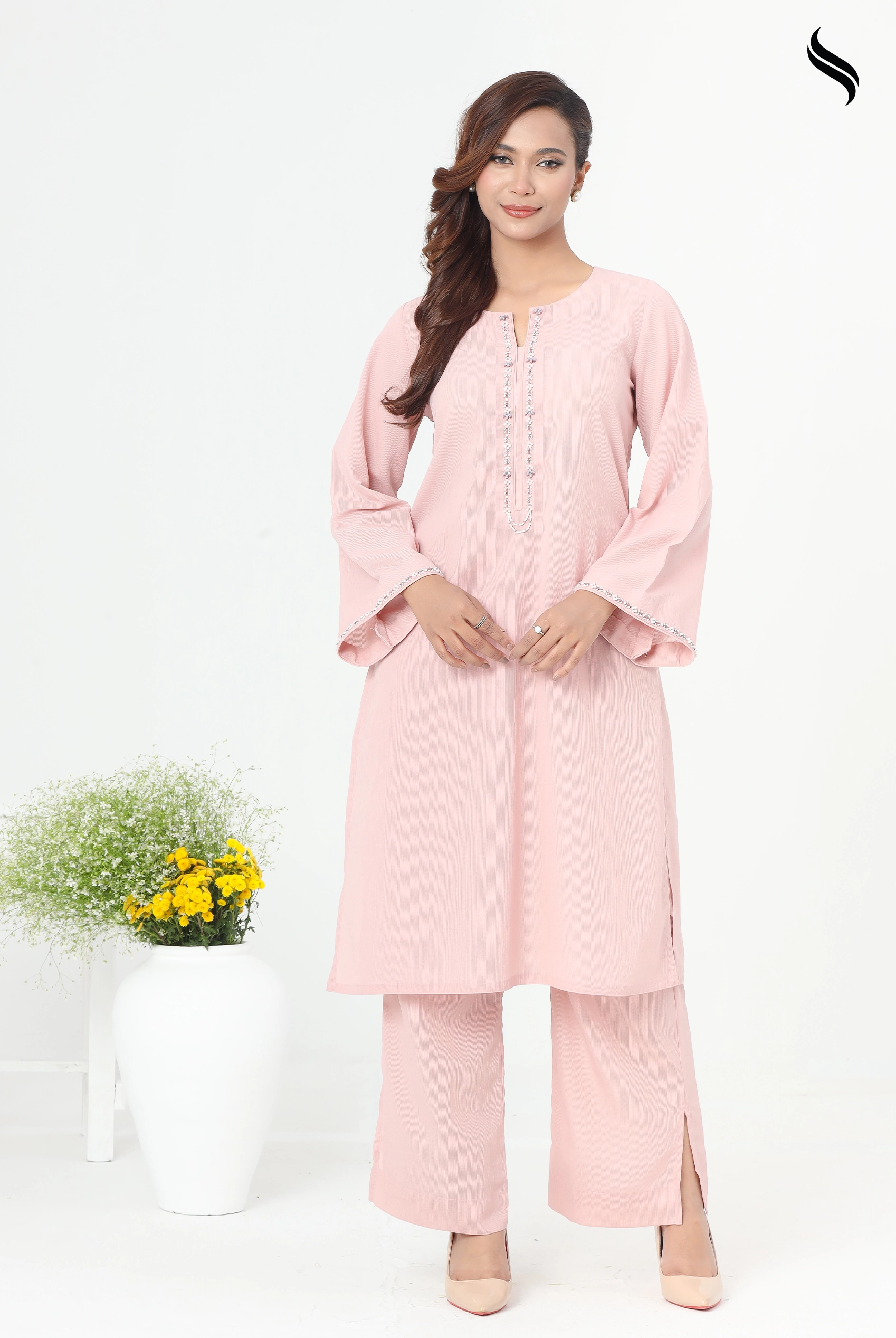 Pink lemonade Tambour work Semi Casual two pcs dress (Pink Lemonade Color) 01