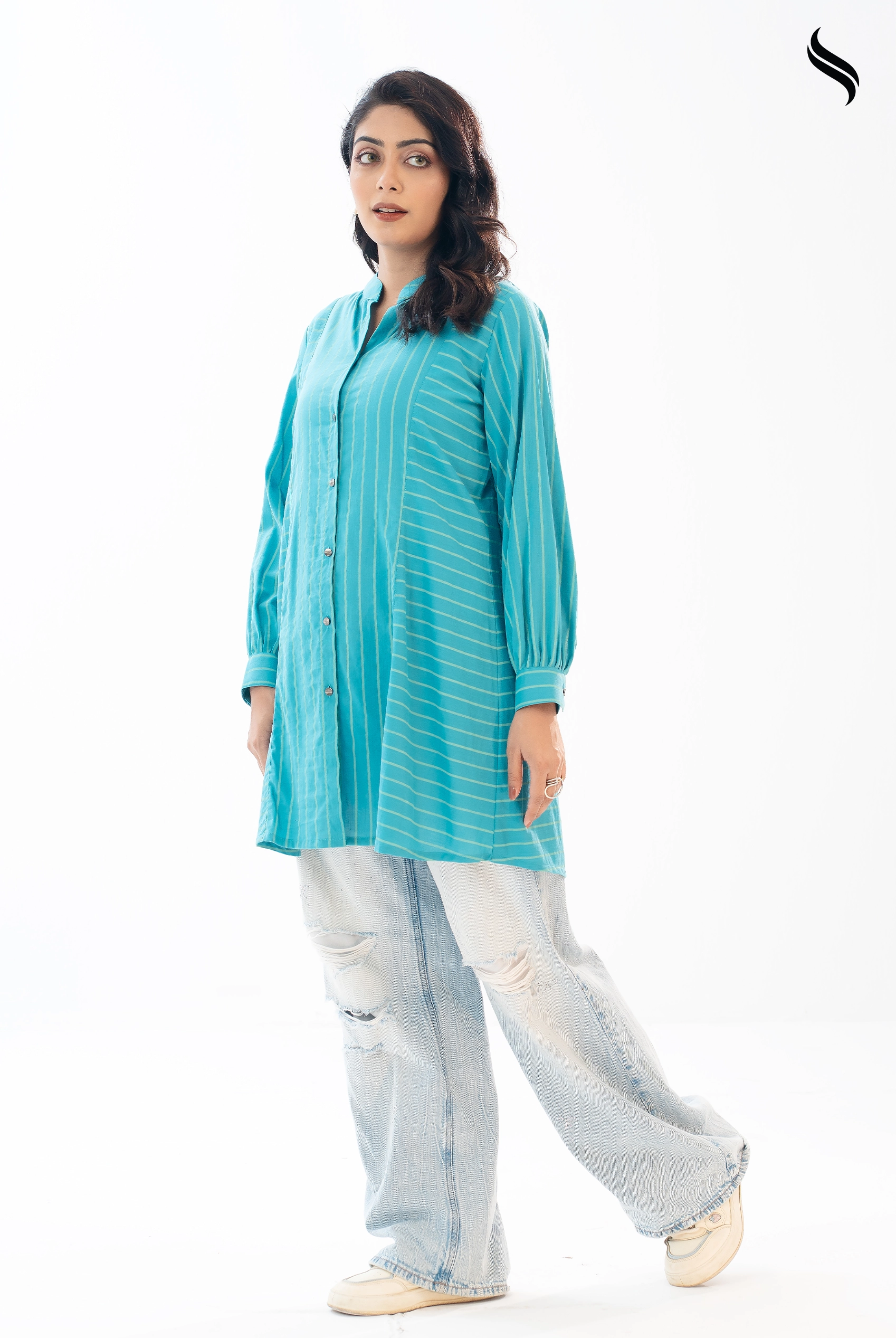 Plum Striped Blended fabric top (Bright Teal Color) 01