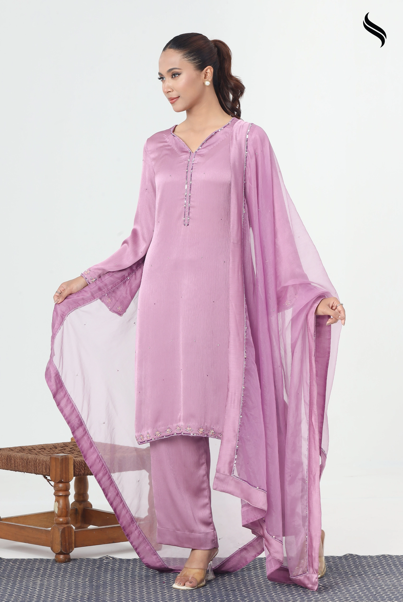 SEESHELL Women's Three Piece Luxury Silk Karchupi Purple (Purple Color) 01