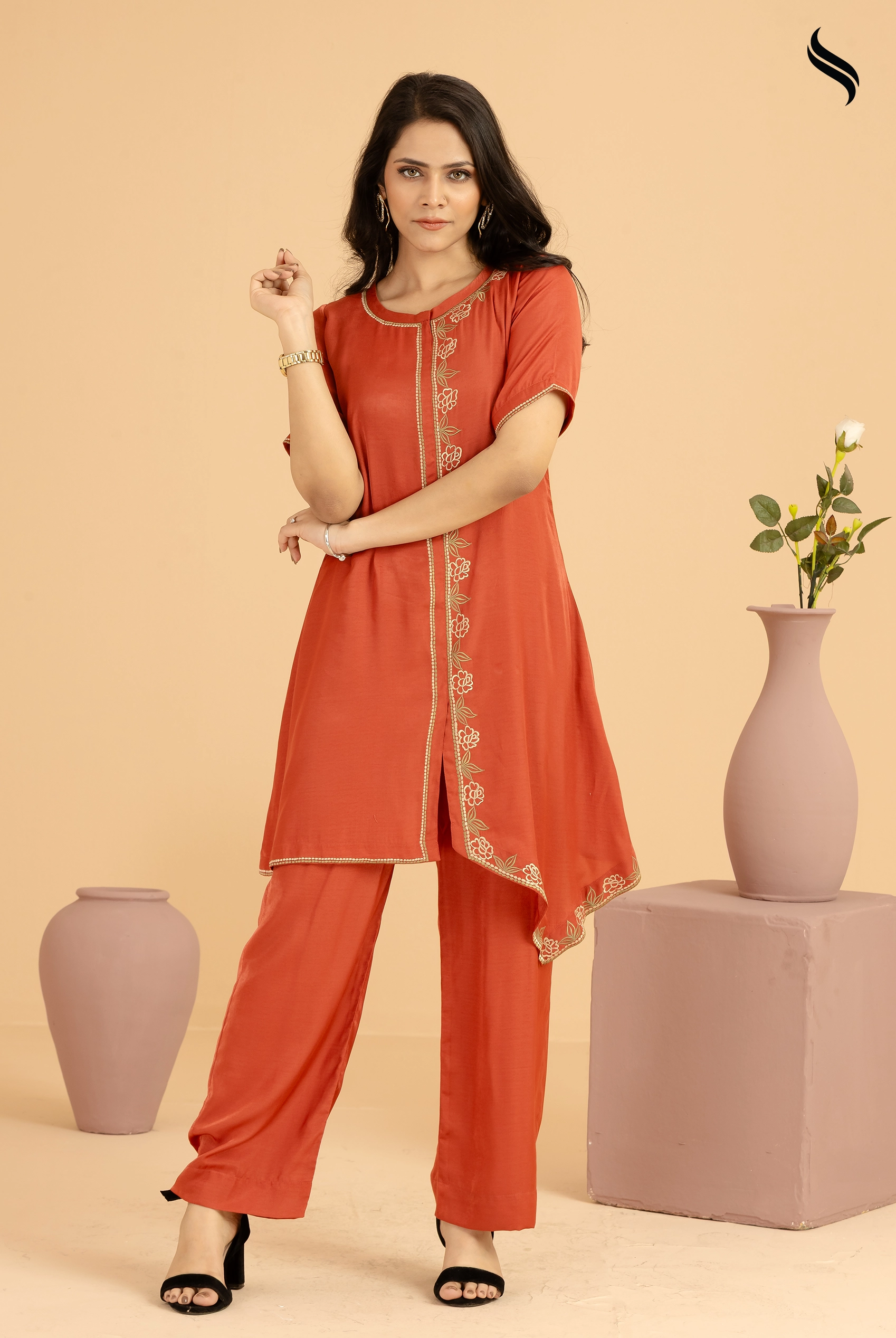 SEESHELL Women's Co-Ords Blended Cotton Rustic Orange (Rustic Orange Color) 01