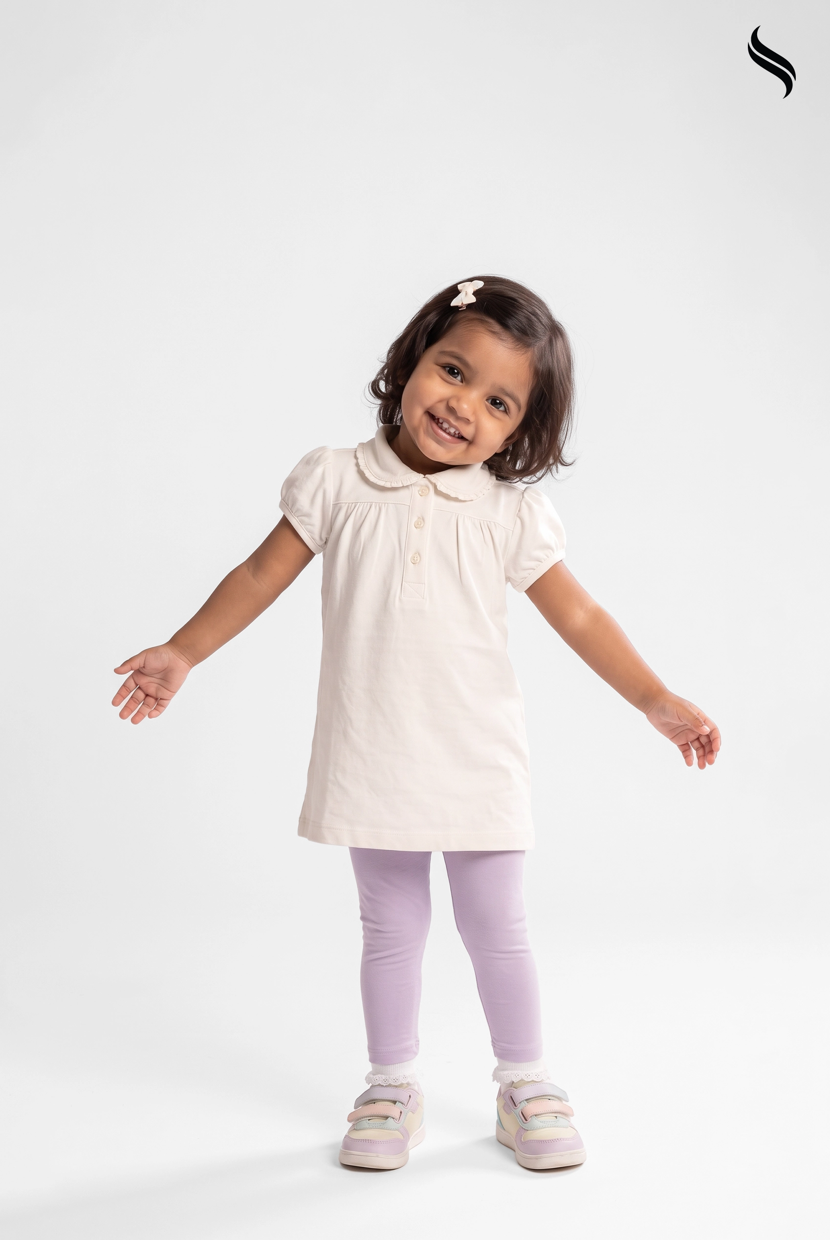 SEESHELL Baby Girls' Peter Pan Collar Polo Top – White (White Color) 01