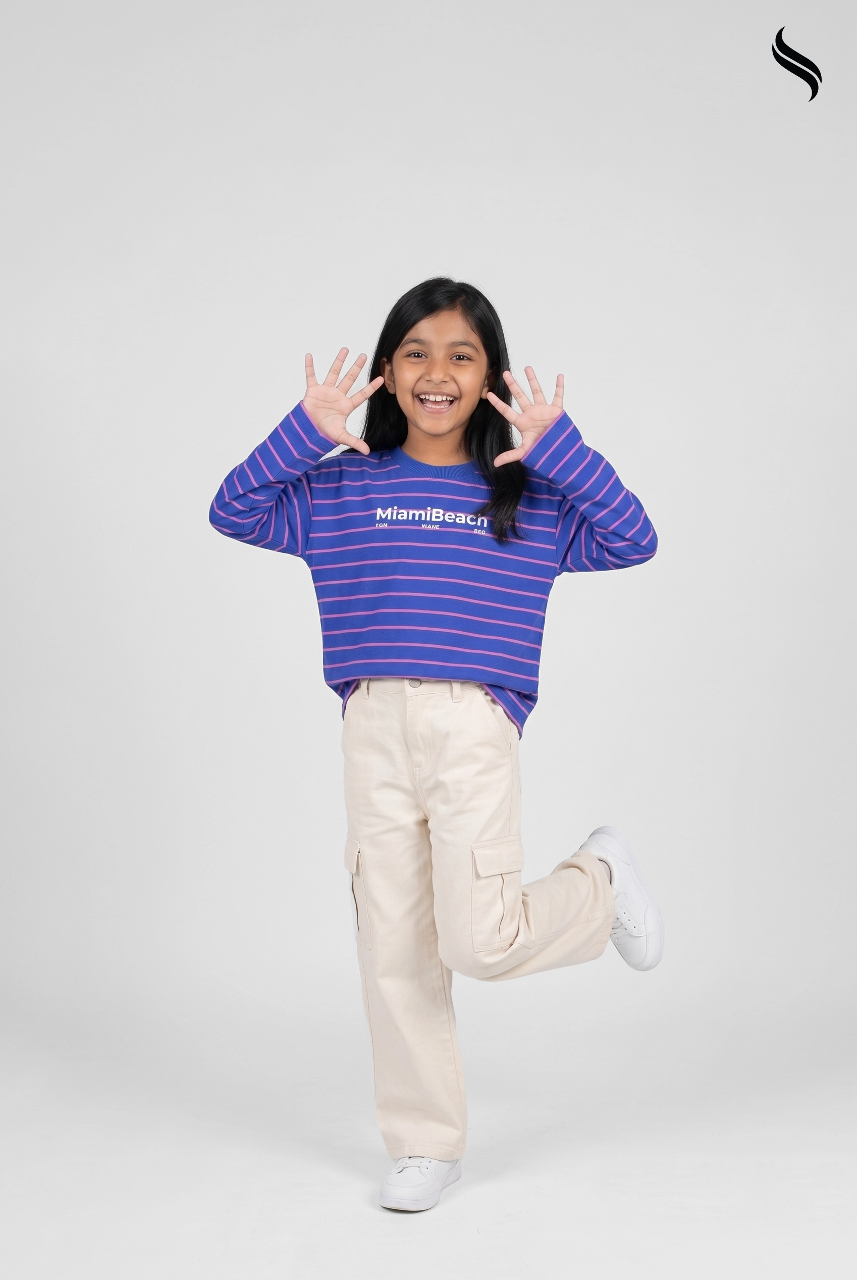 SEESHELL Girls' Striped Graphic Long Sleeve Top – Blue & Pink (Blue & Pink Color) 02