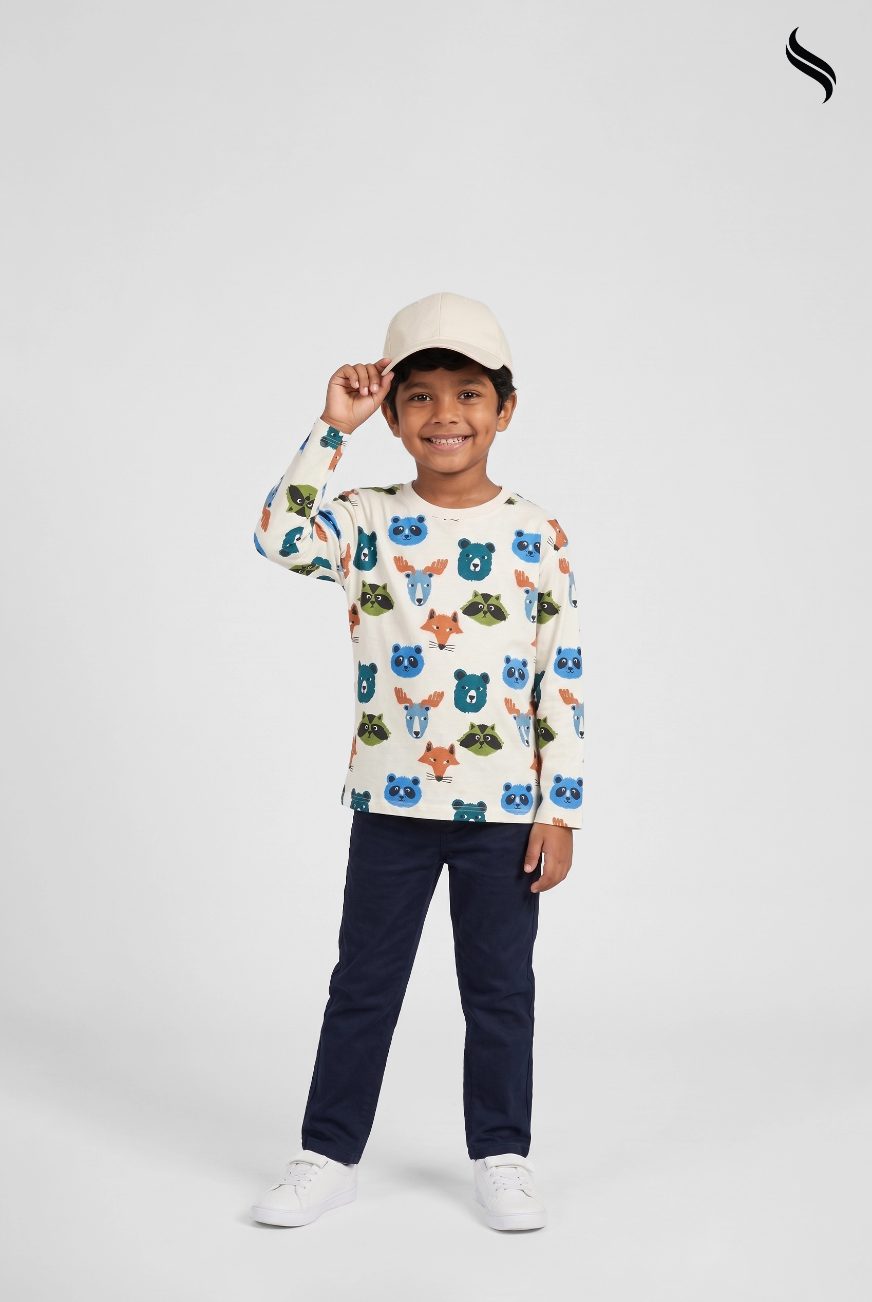 SEESHELL Kid's Boys T-Shirt Cotton Full Sleeve Animal Print White (White Color) 02