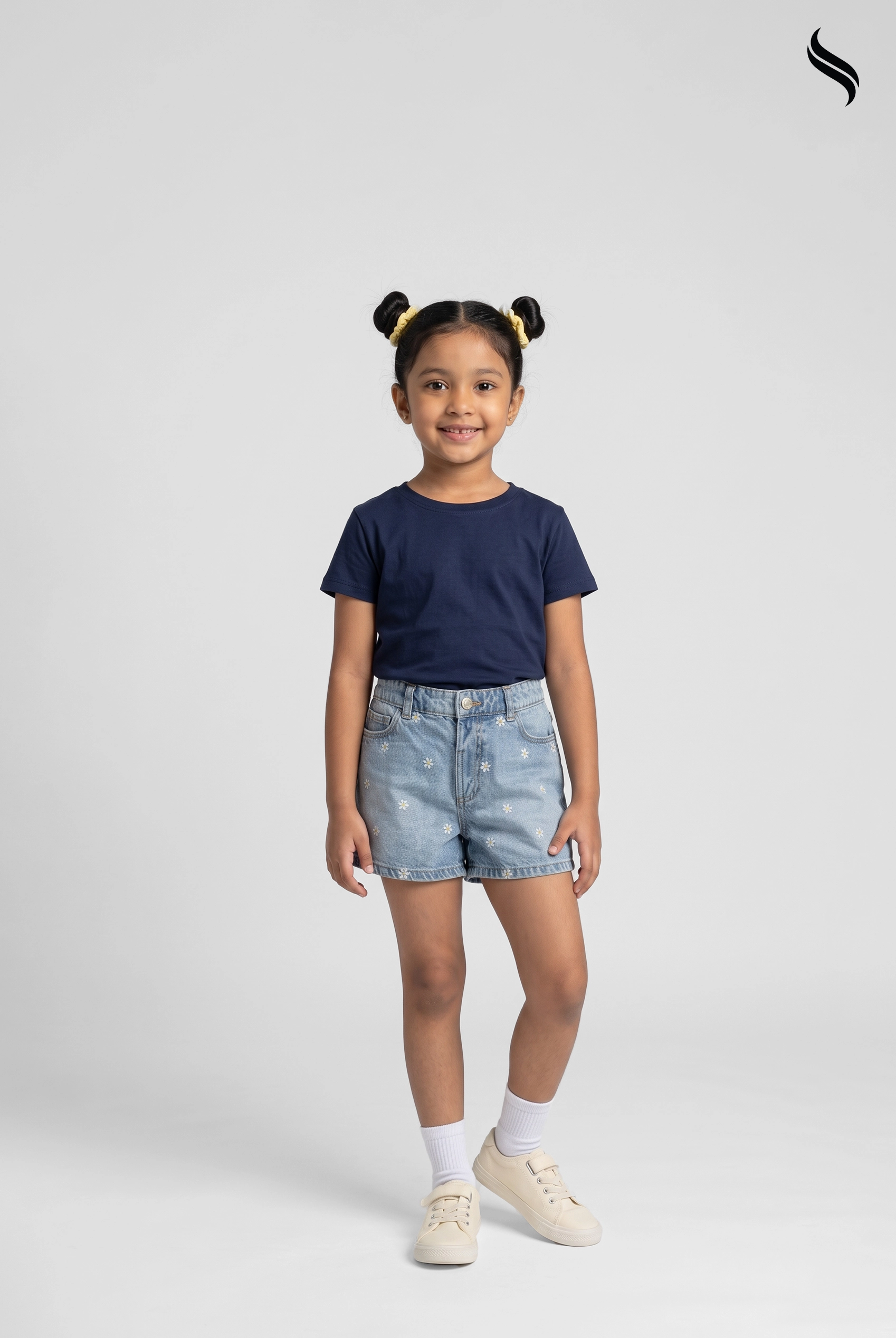 SEESHELL Kid's Girls Denim High Waist Shorts Daisy Light Blue (Light Blue Color) 03