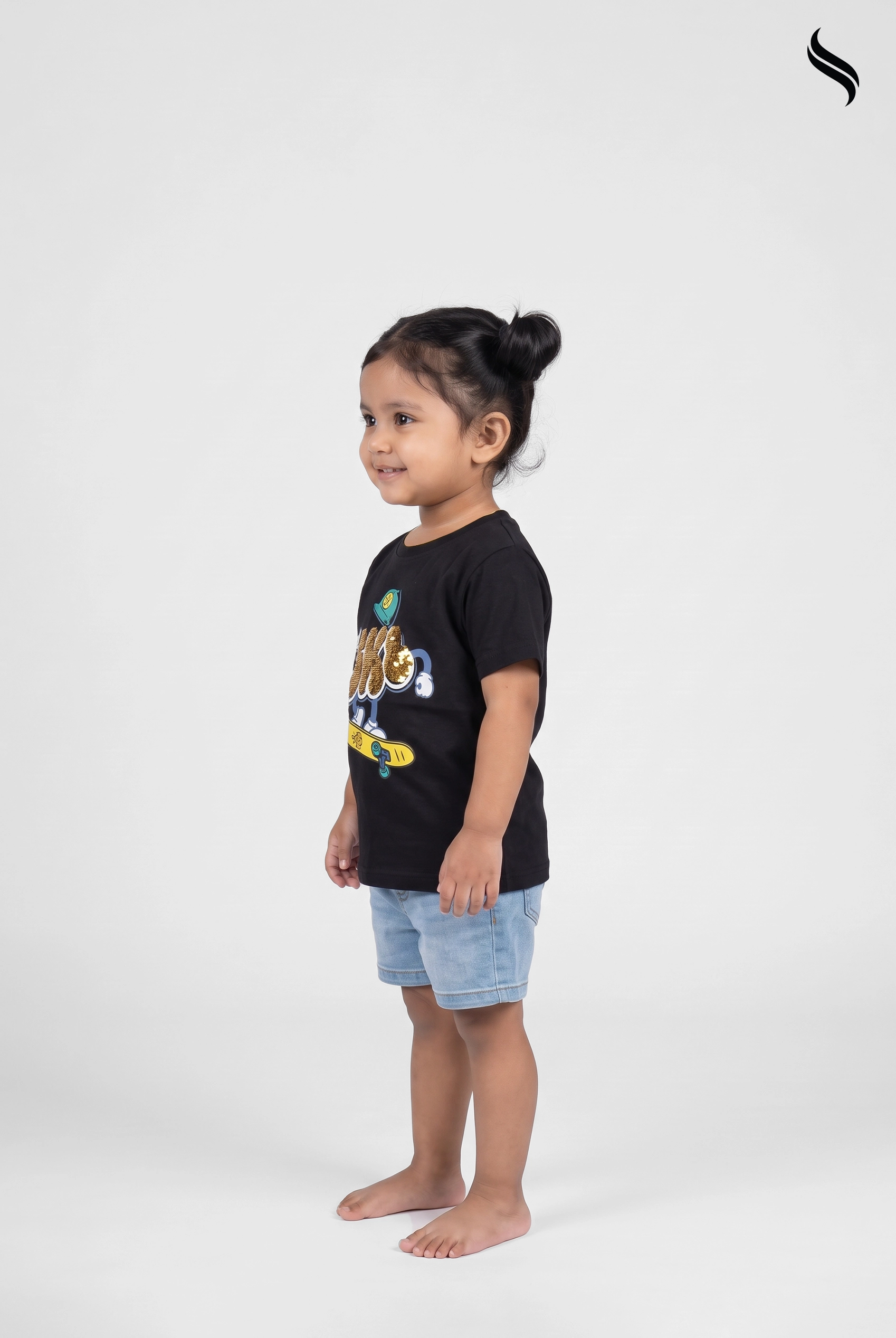 SEESHELL Kid's Unisex T-Shirt Cotton Short Sleeve Sequins Black (Black Color) 03