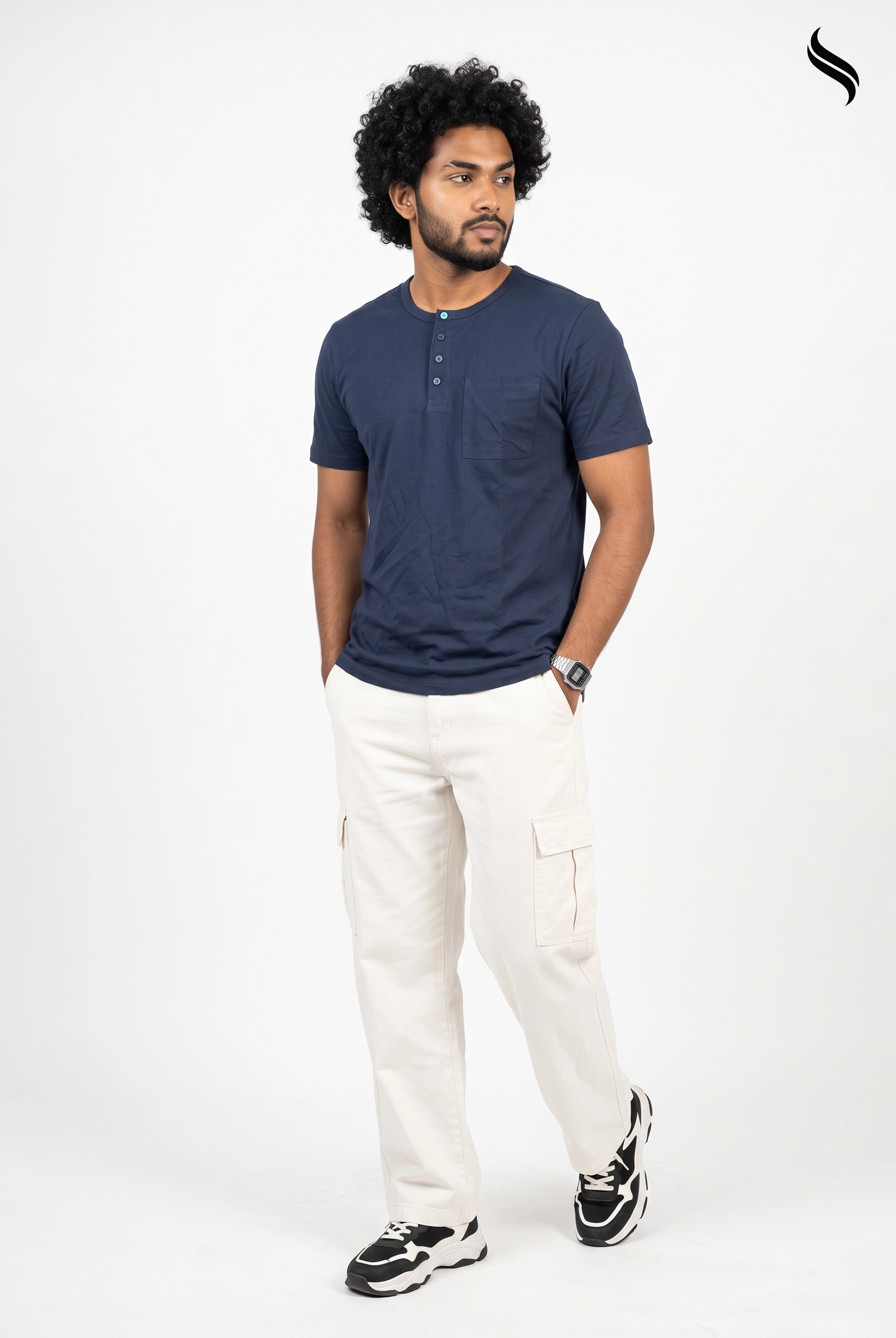 SEESHELL Men's Henley Pocket T-Shirt – Navy Blue (Dark Blue Color) 02
