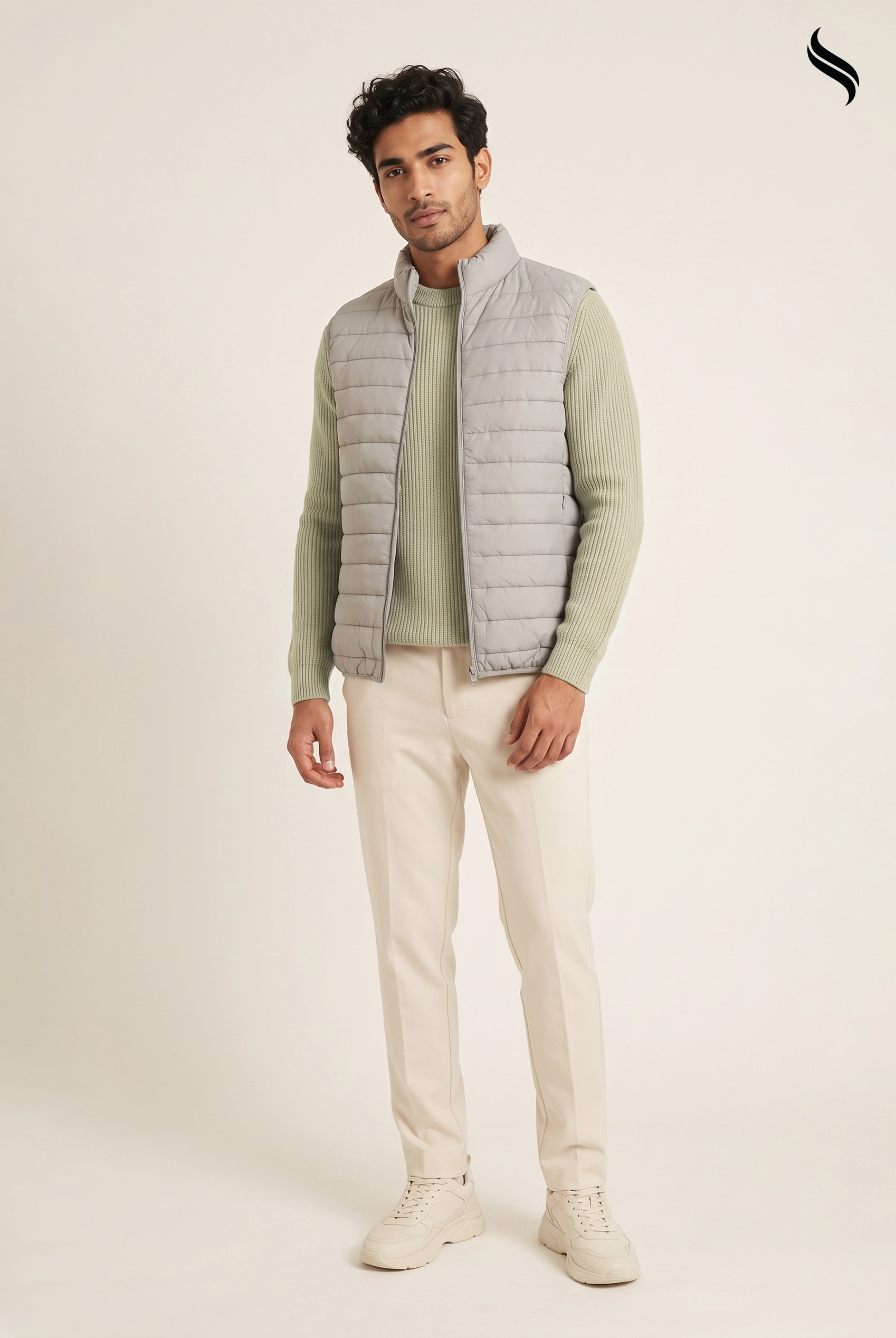 SEESHELL Men's Quilted Puffer Vest Front Pocket Light Grey (Light Grey Color) 03