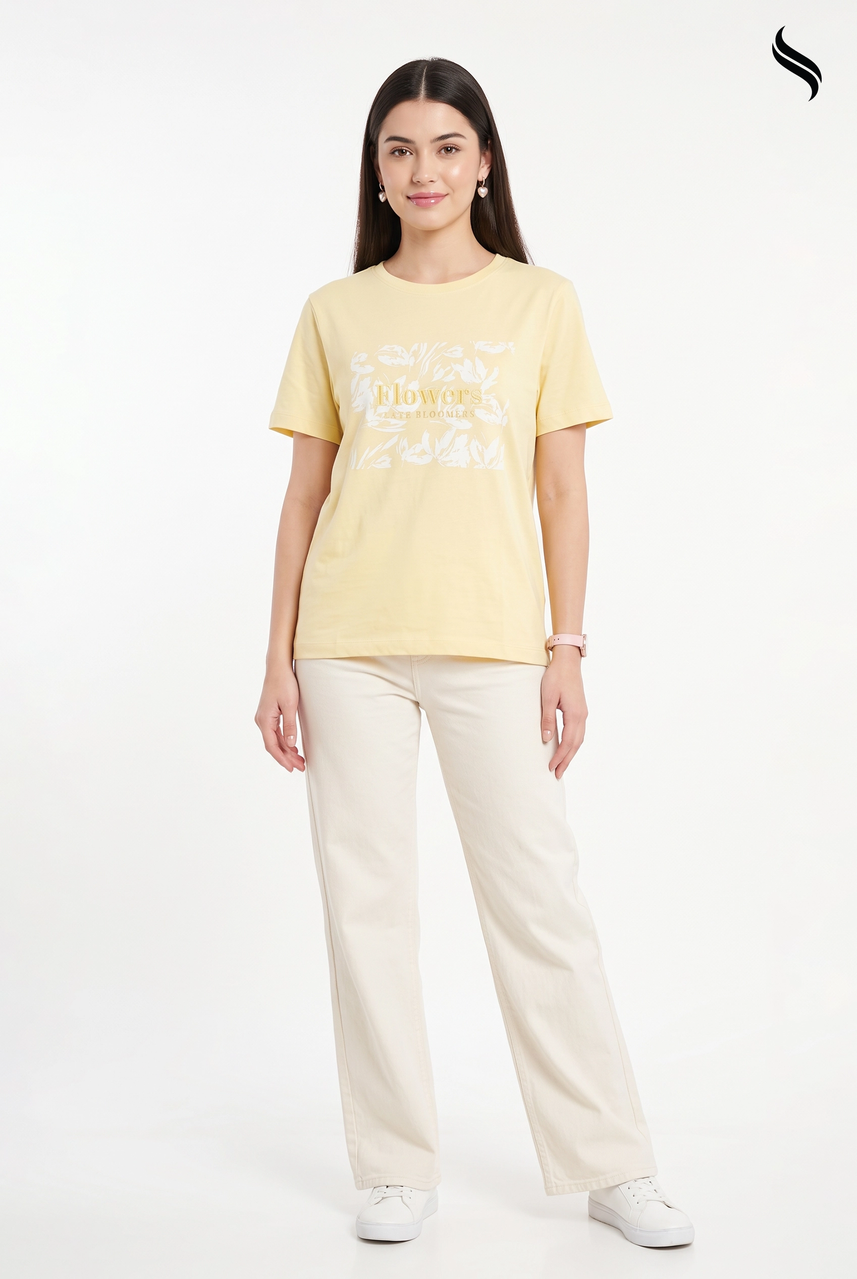SEESHELL Women's Knit Graphic T-Shirt – Pastel Yellow (Pastel Yellow Color) 04