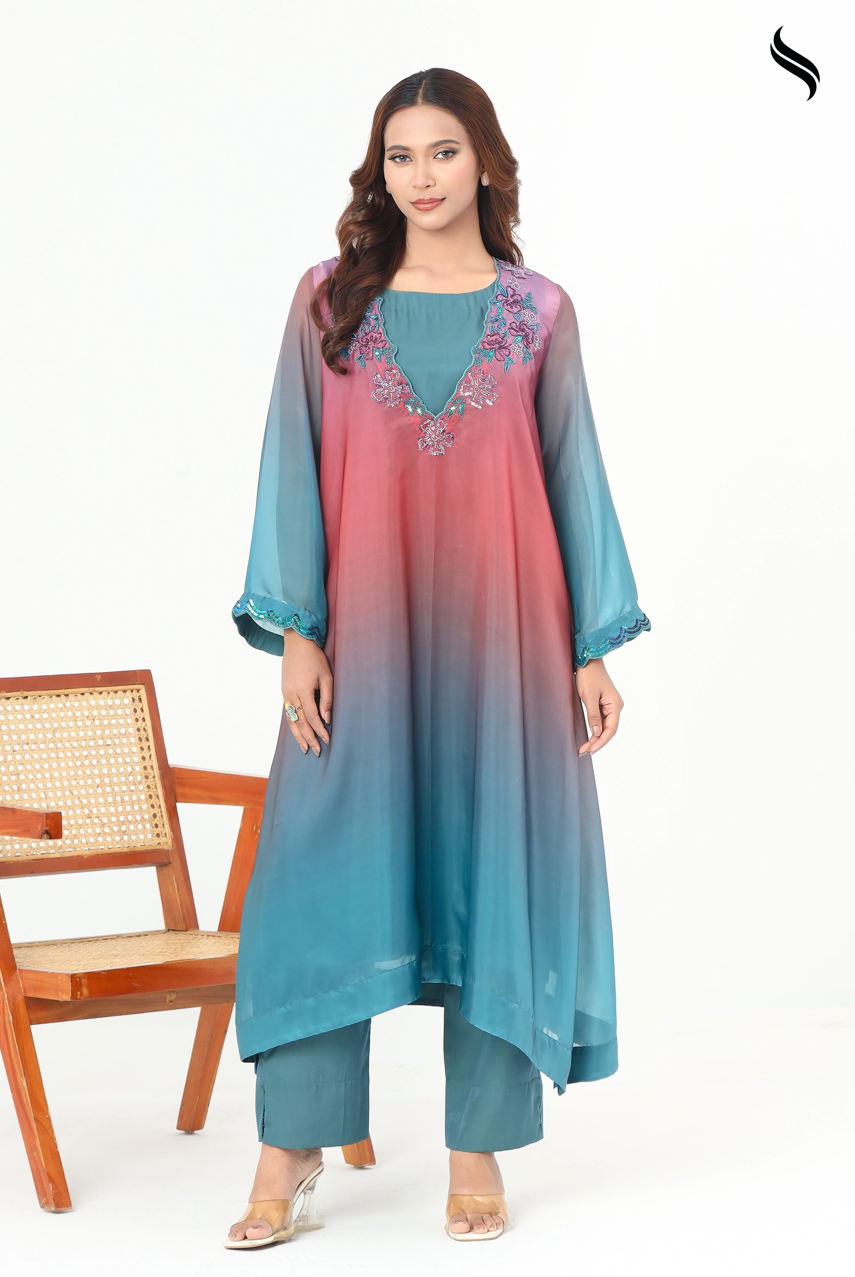 Teal shaded zardosi work Exclusive two piece set (Teal Color) 01